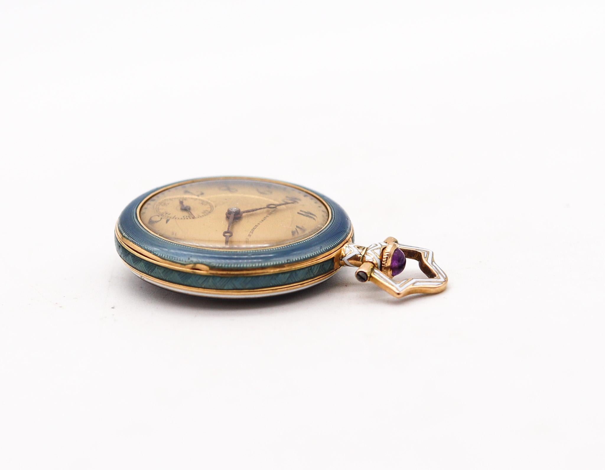 Bailey Banks & Biddle 1910 Edwardian Enamel Watch In 14Kt Gold With Diamonds In Excellent Condition For Sale In Miami, FL