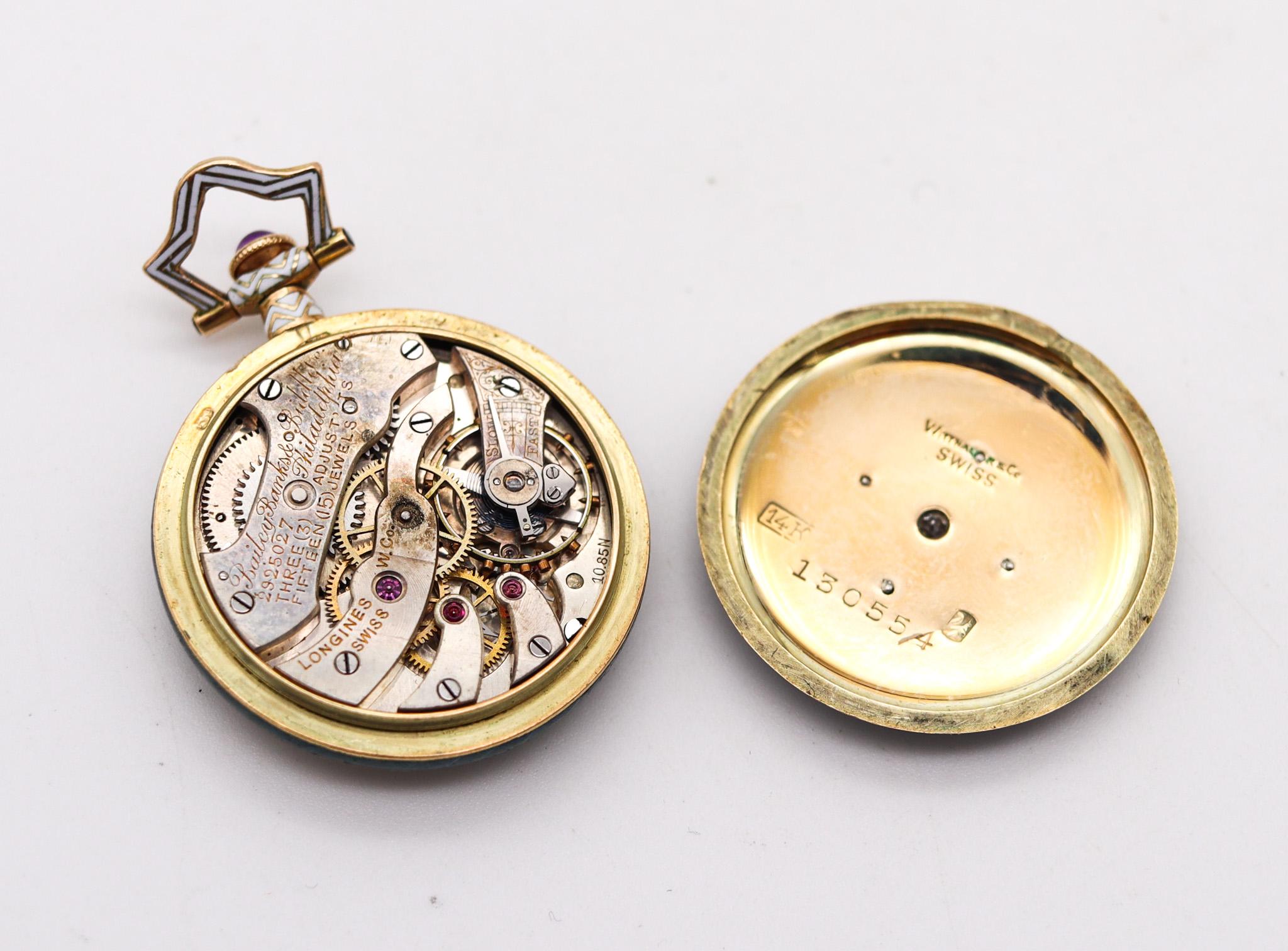 Bailey Banks & Biddle 1910 Edwardian Enamel Watch In 14Kt Gold With Diamonds For Sale 1
