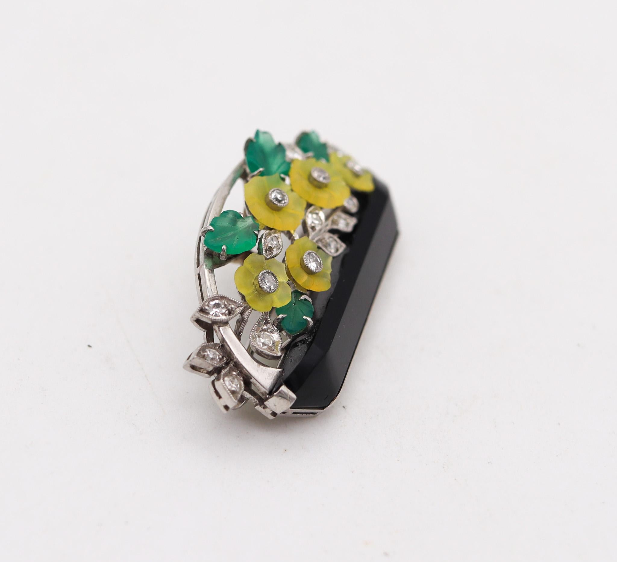 Old European Cut BAILEY BANKS & BIDDLE 1925 Art Deco Jardinière Brooch Platinum Diamonds & Onyx For Sale