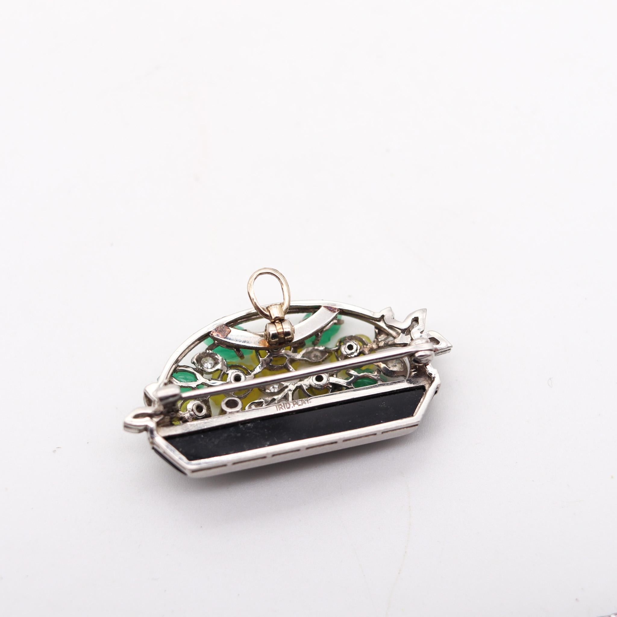 Women's or Men's BAILEY BANKS & BIDDLE 1925 Art Deco Jardinière Brooch Platinum Diamonds & Onyx For Sale