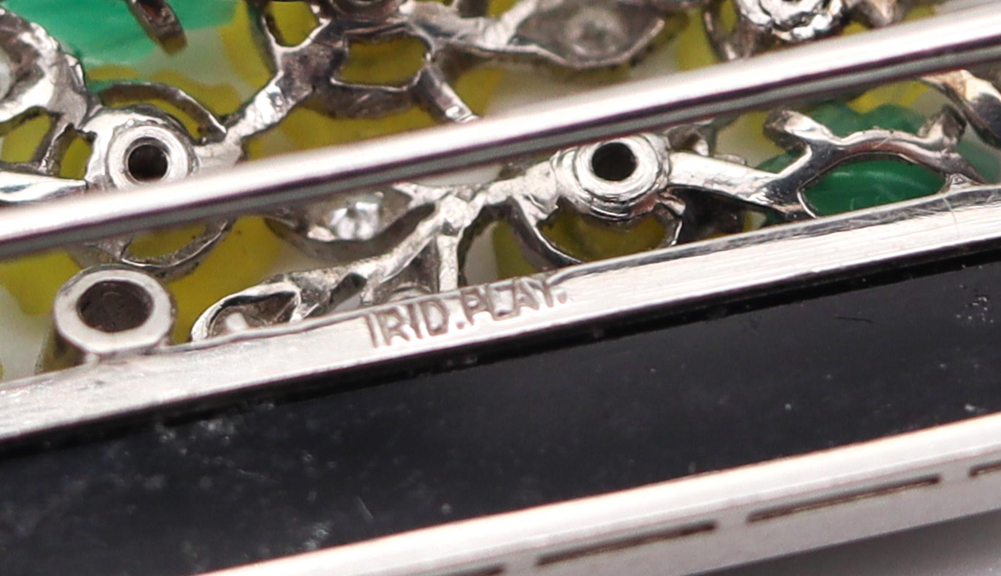 BAILEY BANKS & BIDDLE 1925 Art Deco Jardinière Brooch Platinum Diamonds & Onyx For Sale 1