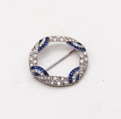 Bailey Banks & Biddle 1925 Art Deco Platinum Brooch 4.74 Ctw Diamonds & Sapphire