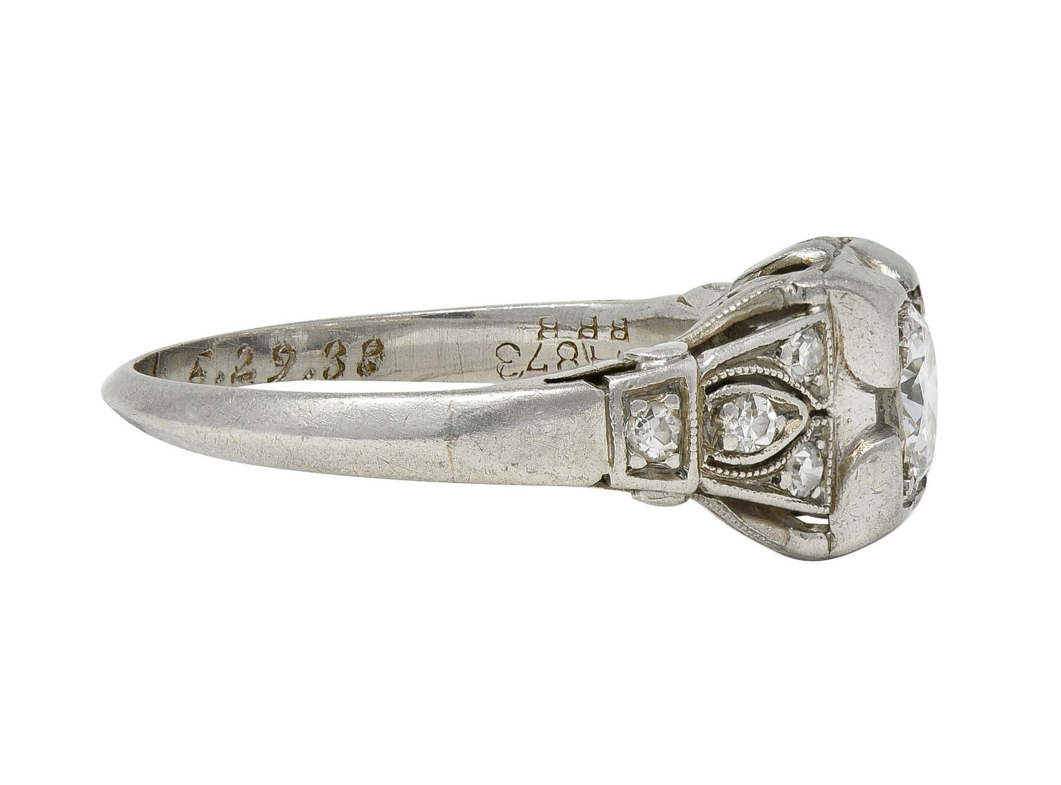 Round Cut Bailey Banks & Biddle 1938 Art Deco Diamond Platinum Vintage Engagement Ring For Sale