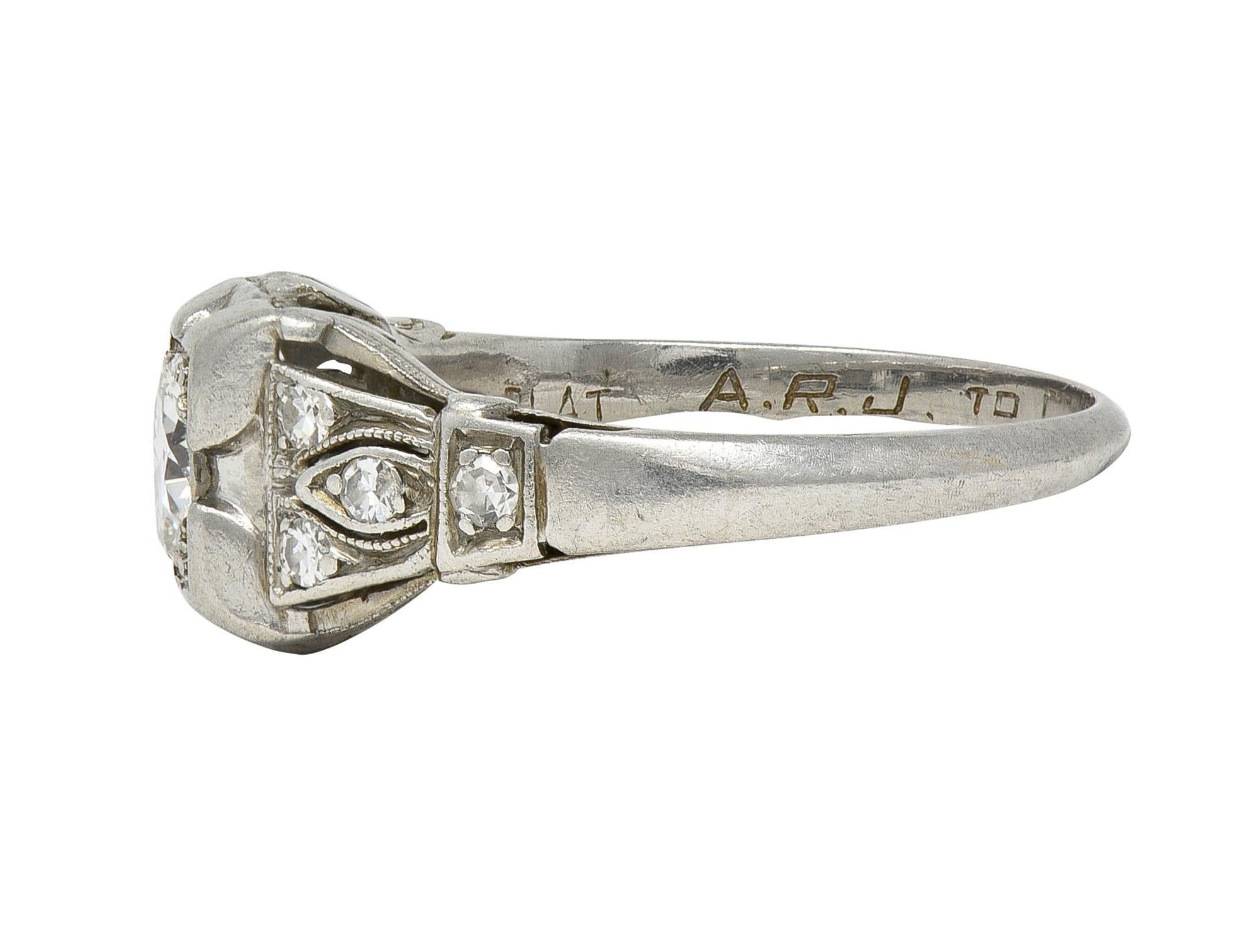 Women's or Men's Bailey Banks & Biddle 1938 Art Deco Diamond Platinum Vintage Engagement Ring For Sale