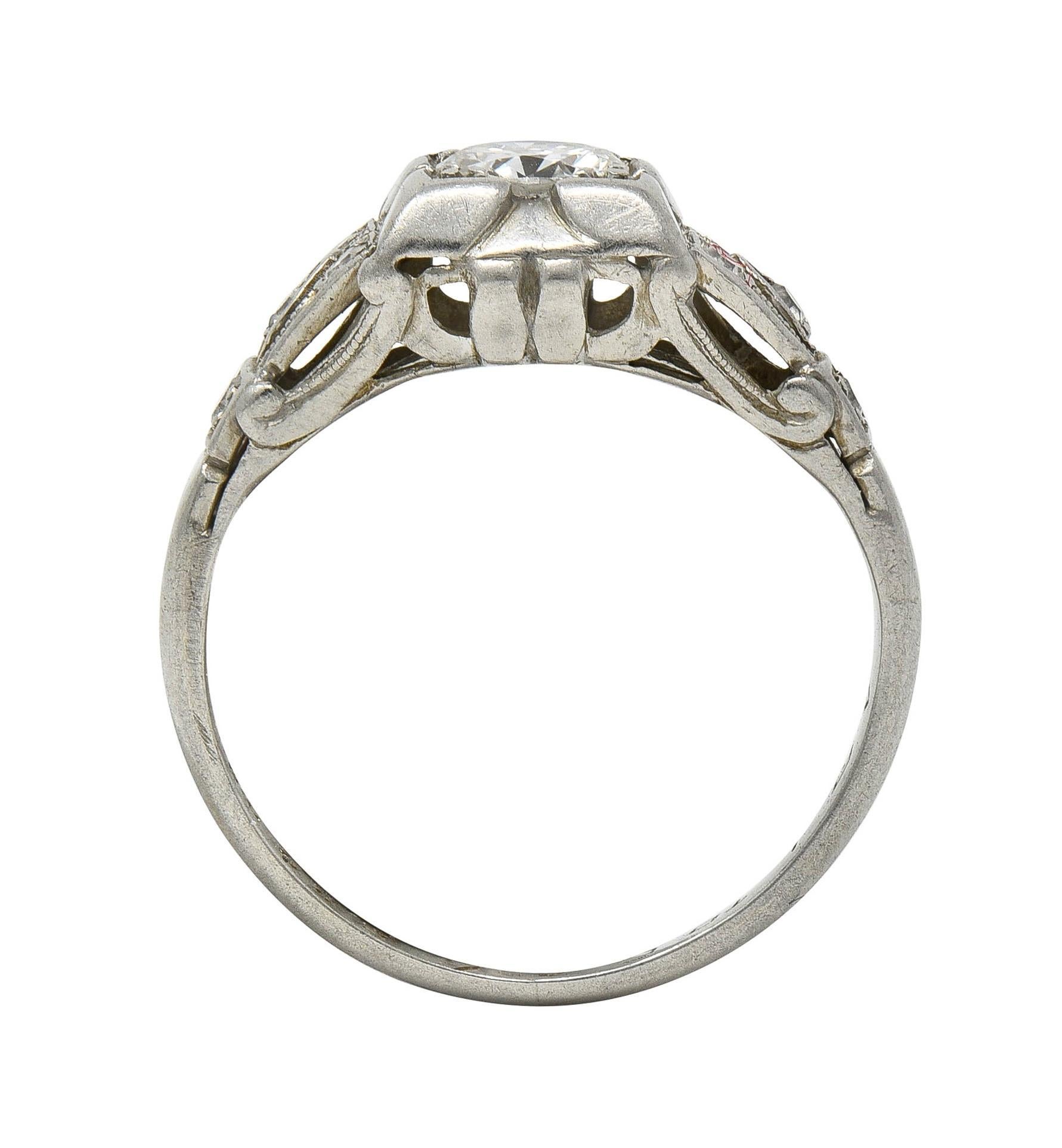 Bailey Banks & Biddle 1938 Art Deco Diamond Platinum Vintage Engagement Ring For Sale 3
