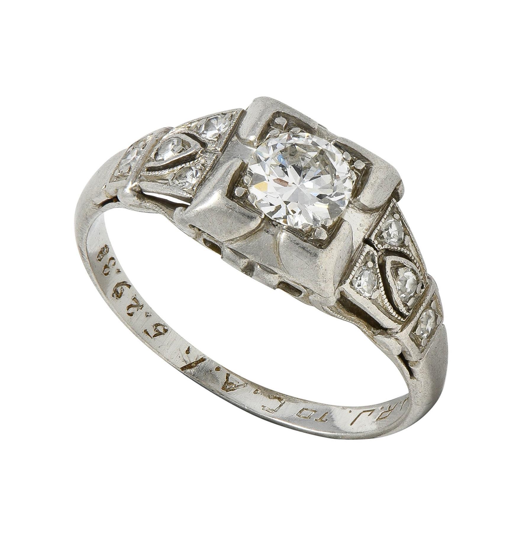 Bailey Banks & Biddle 1938 Art Deco Diamond Platinum Vintage Engagement Ring For Sale 4