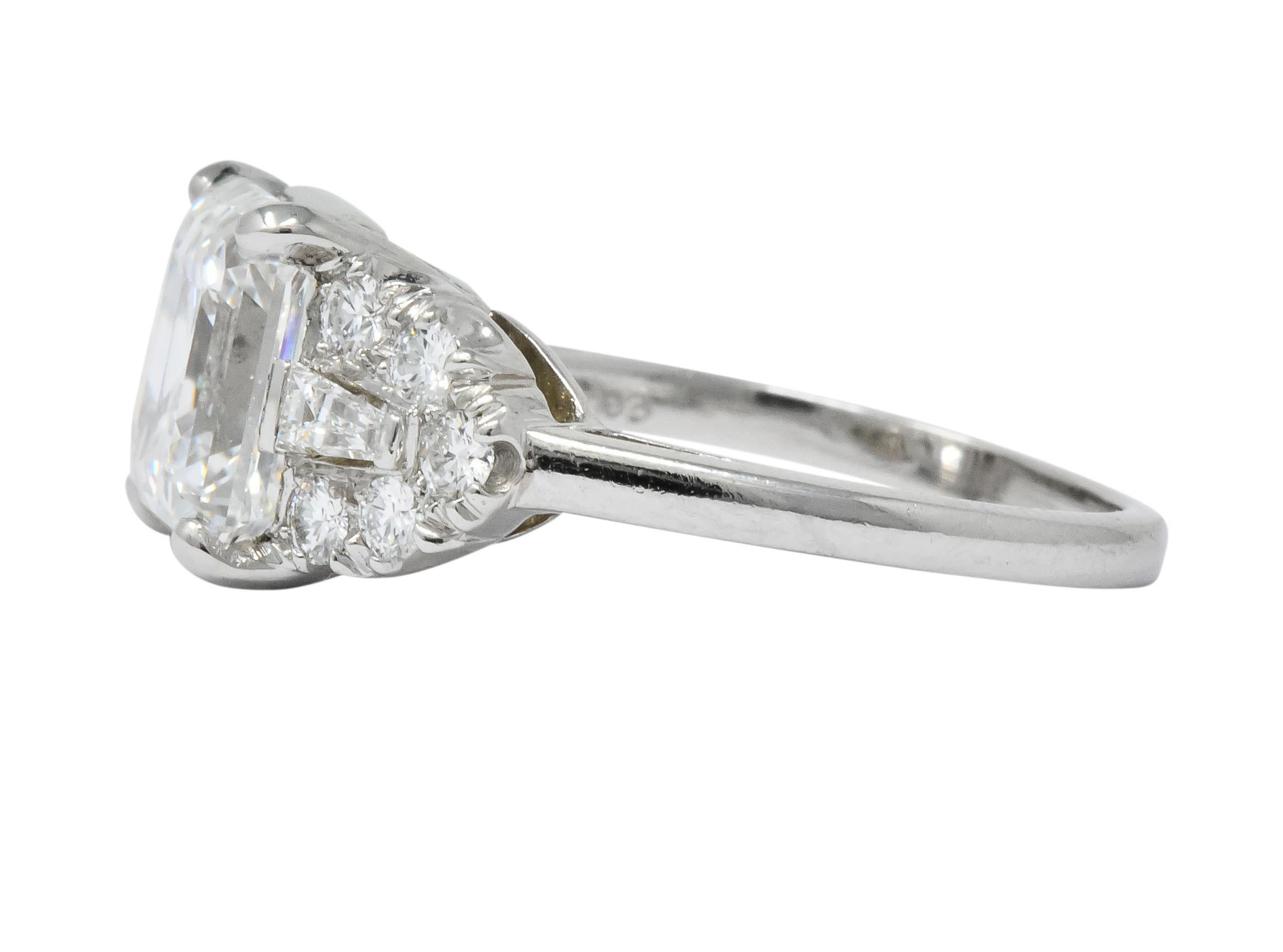 Asscher Cut Bailey Banks & Biddle 1940s 4.08 Carat Asscher Diamond Platinum Engagement Ring