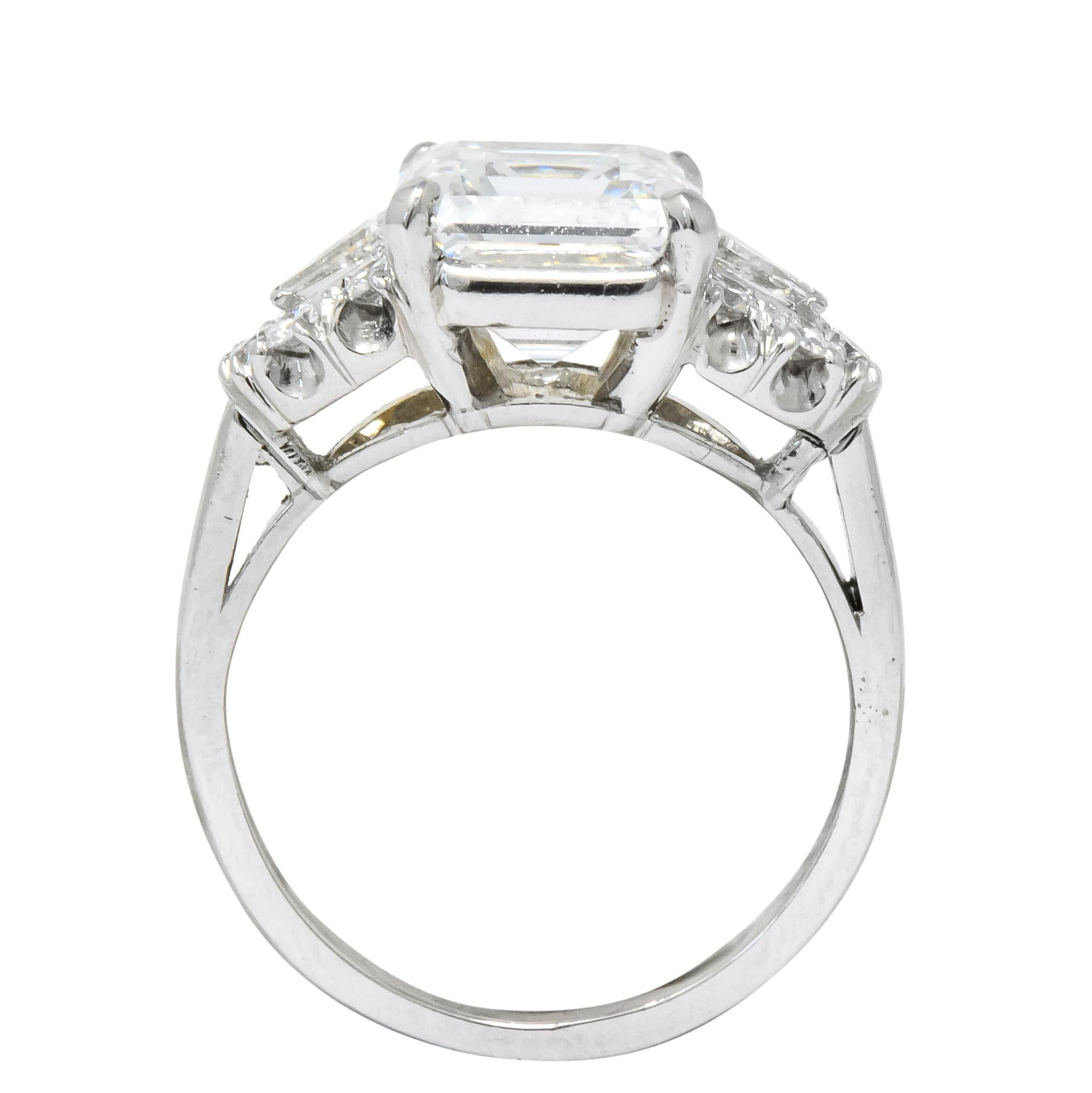 Bailey Banks & Biddle 1940s 4.08 Carat Asscher Diamond Platinum Engagement Ring In Excellent Condition In Philadelphia, PA