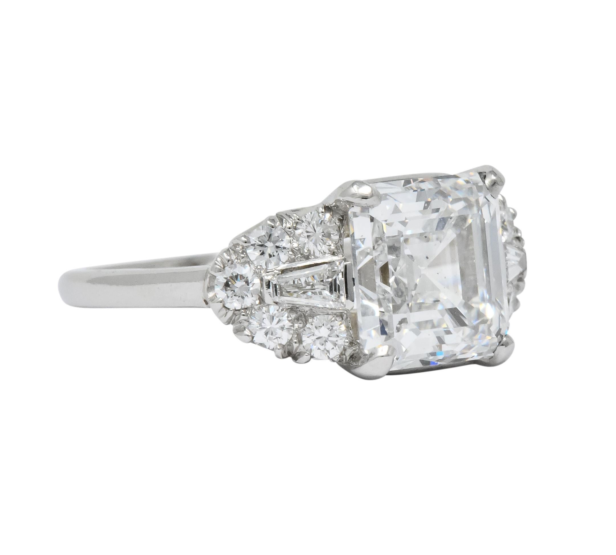 Women's or Men's Bailey Banks & Biddle 1940s 4.08 Carat Asscher Diamond Platinum Engagement Ring