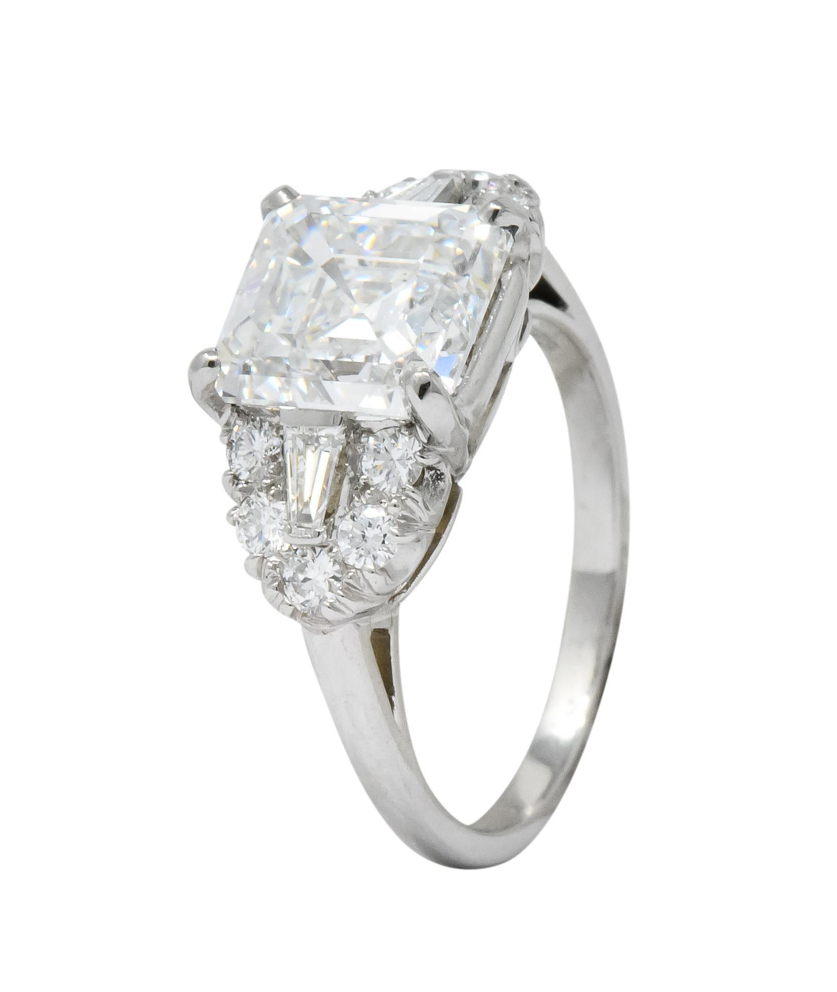 Bailey Banks & Biddle 1940s 4.08 Carat Asscher Diamond Platinum Engagement Ring 1