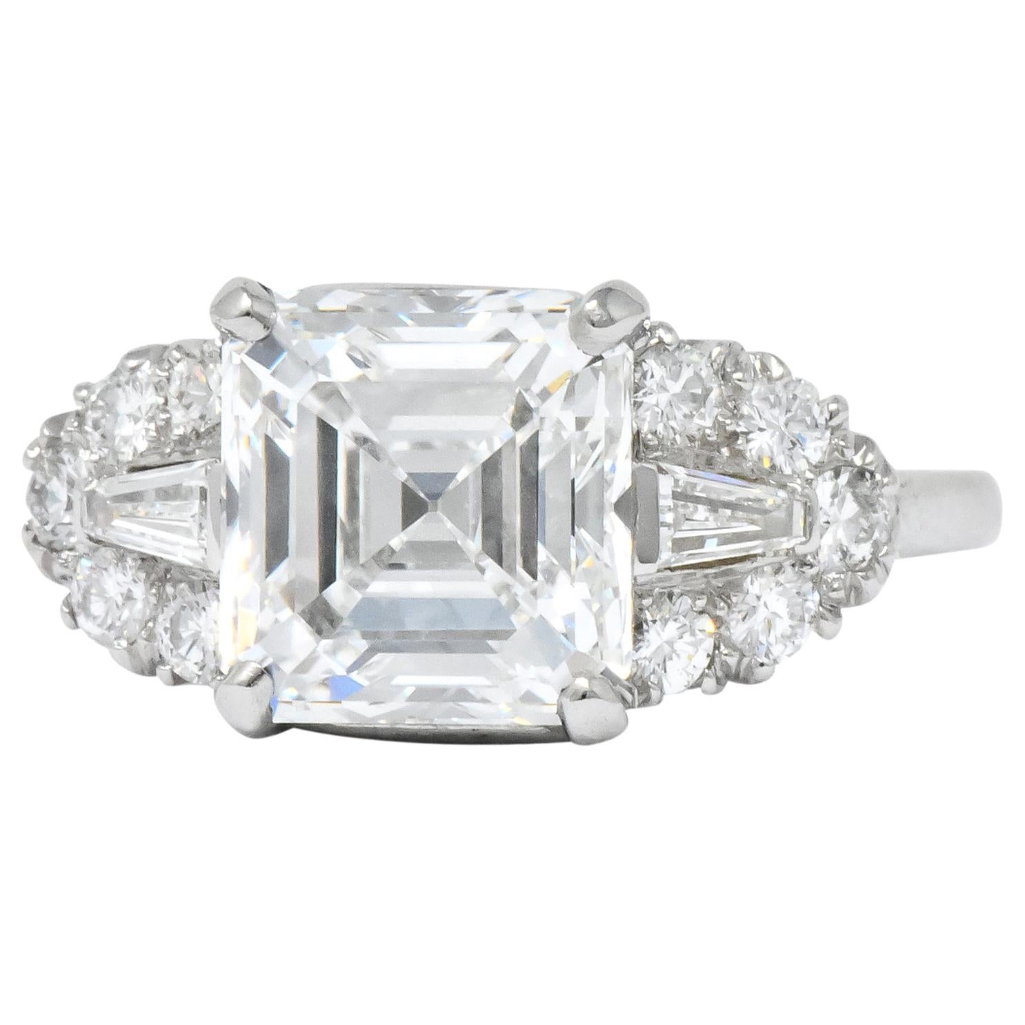 Bailey Banks & Biddle 1940s 4.08 Carat Asscher Diamond Platinum Engagement Ring