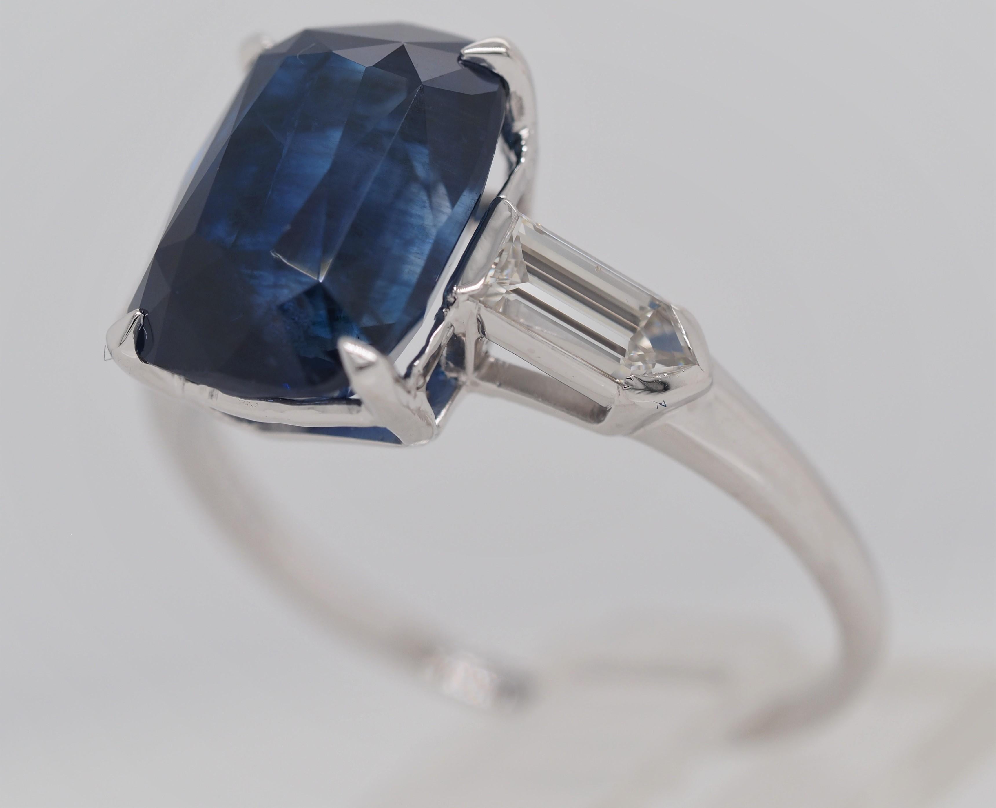 Bailey Banks and Biddle 6.97 Carat Sri Lanka Cushion Sapphire Diamond Ring GIA For Sale 3