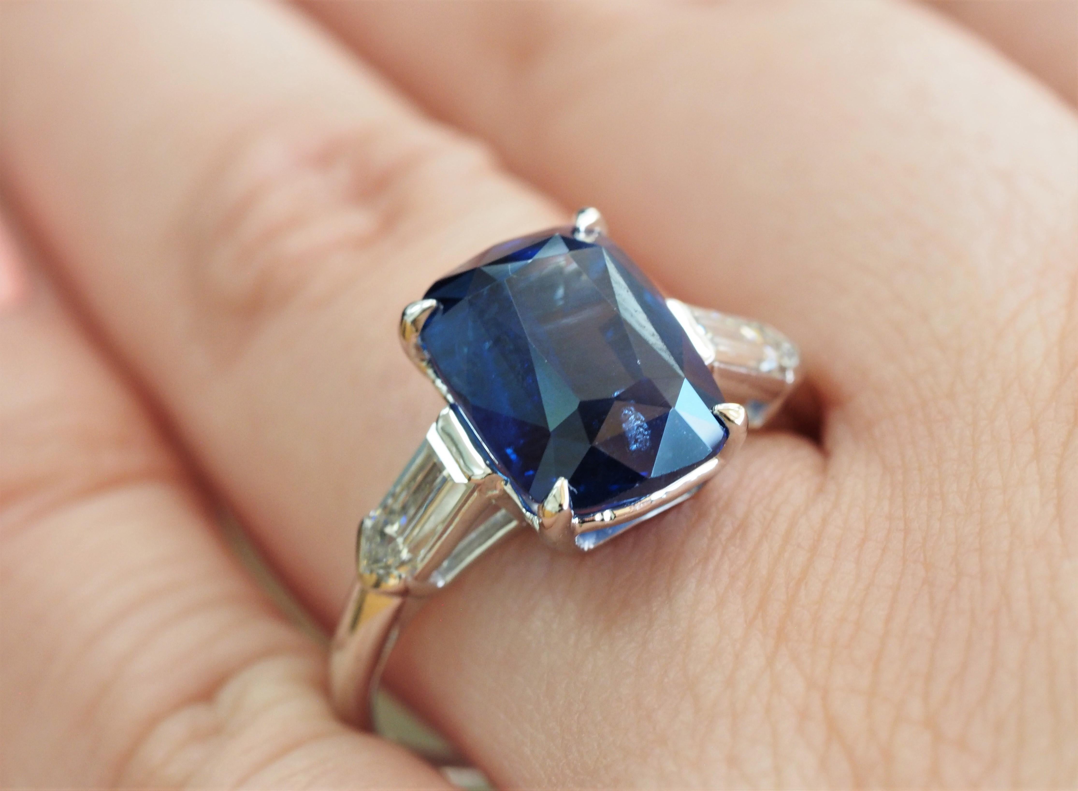 Art Deco Bailey Banks and Biddle 6.97 Carat Sri Lanka Cushion Sapphire Diamond Ring GIA For Sale