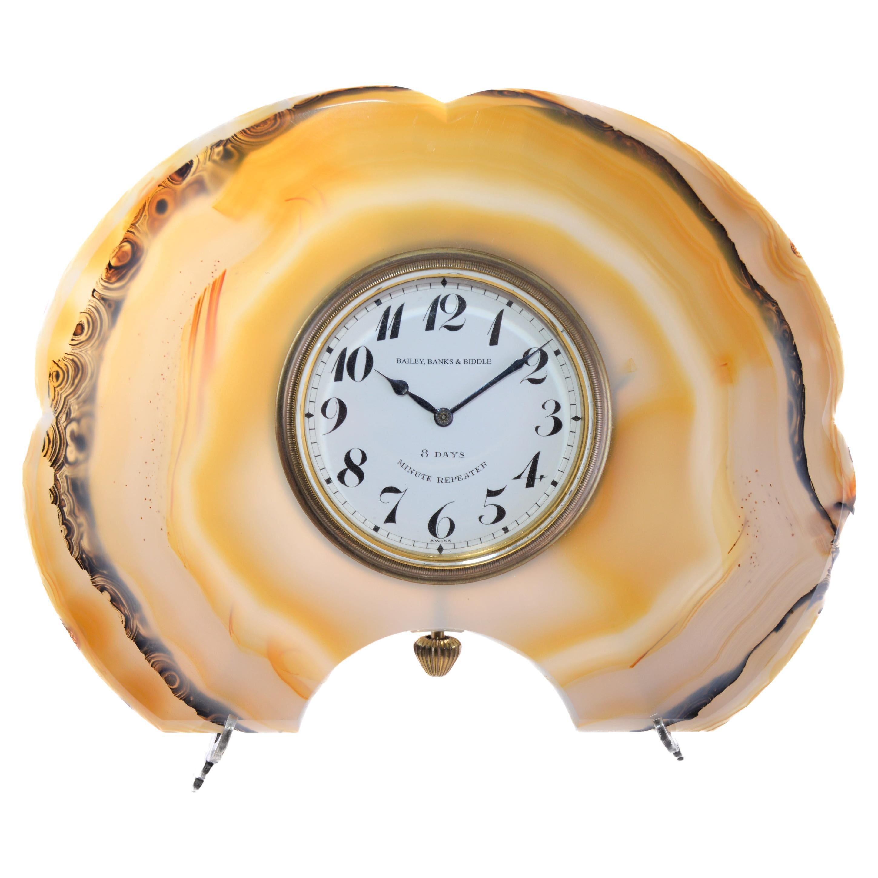 Bailey, Banks & Biddle 8 Day Minute Repeater Stone Desk Clock Contemporary Frame (Horloge de bureau en pierre à répétition des minutes)