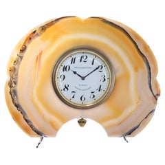 Bailey, Banks & Biddle 8 Day Minute Repeater Stone Desk Clock Contemporary Frame (Horloge de bureau en pierre à répétition des minutes)