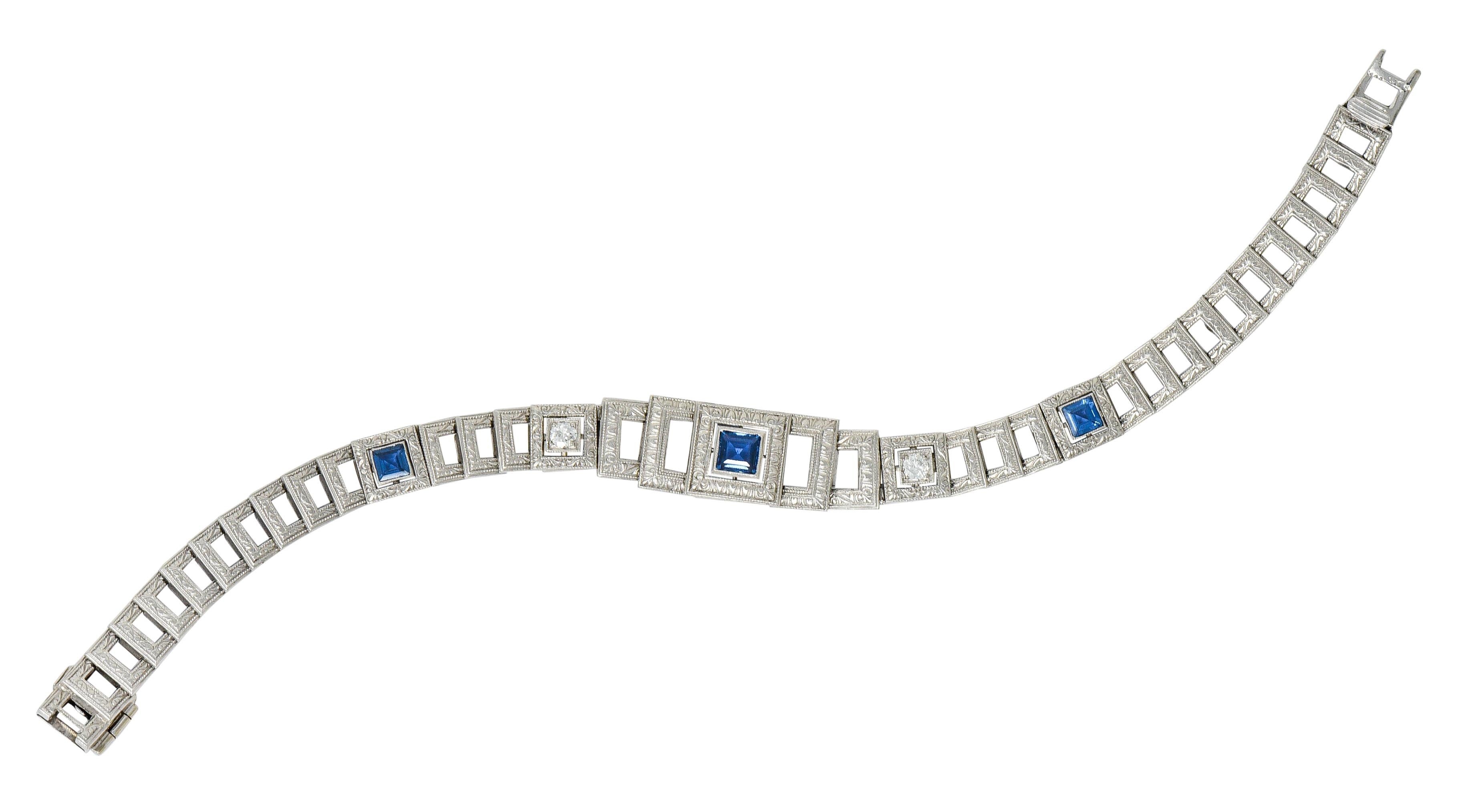 Bailey Banks & Biddle Art Deco 1.30 Carat Sapphire Diamond Platinum Bracelet 10