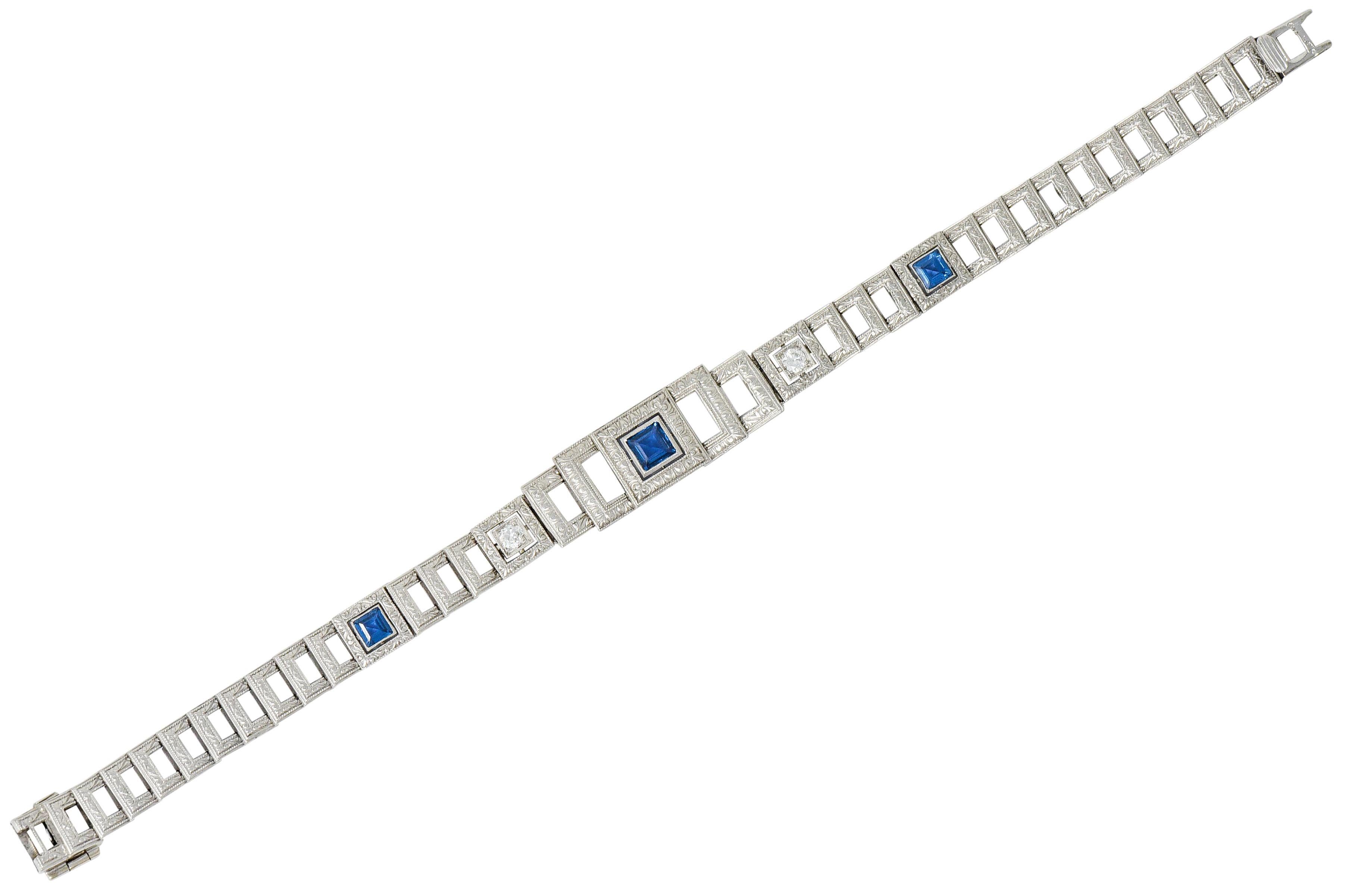 Bailey Banks & Biddle Art Deco 1.30 Carat Sapphire Diamond Platinum Bracelet 11