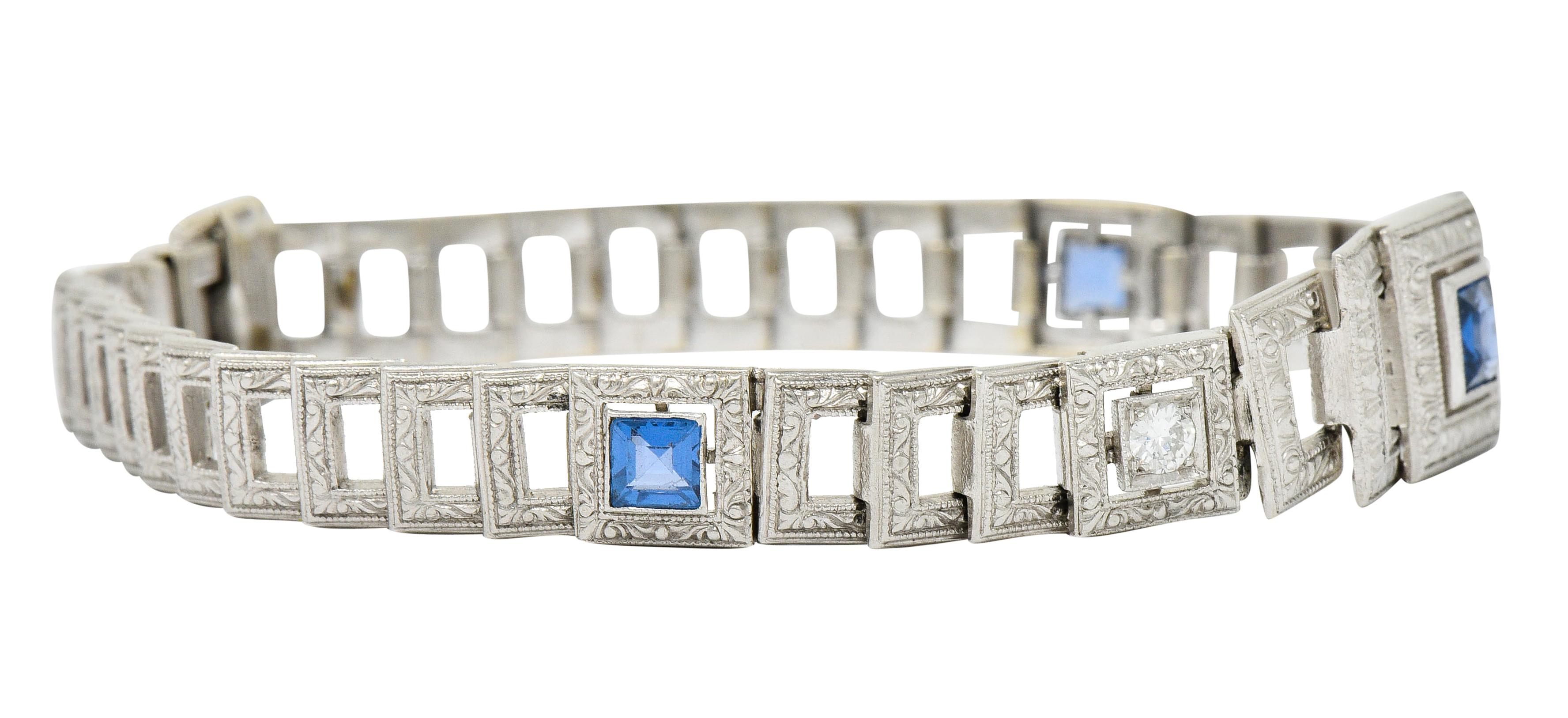 Brilliant Cut Bailey Banks & Biddle Art Deco 1.30 Carat Sapphire Diamond Platinum Bracelet