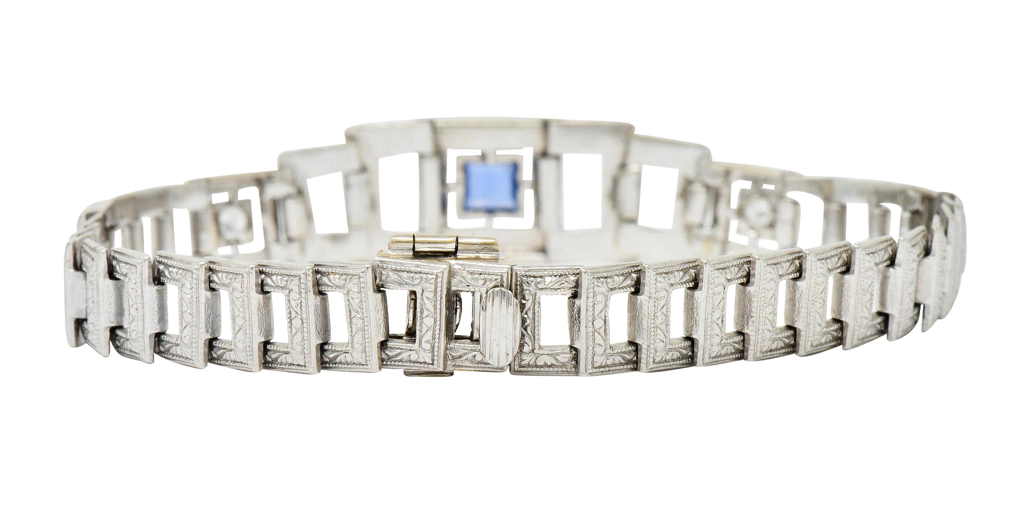 Bailey Banks & Biddle Art Deco 1.30 Carat Sapphire Diamond Platinum Bracelet In Excellent Condition In Philadelphia, PA