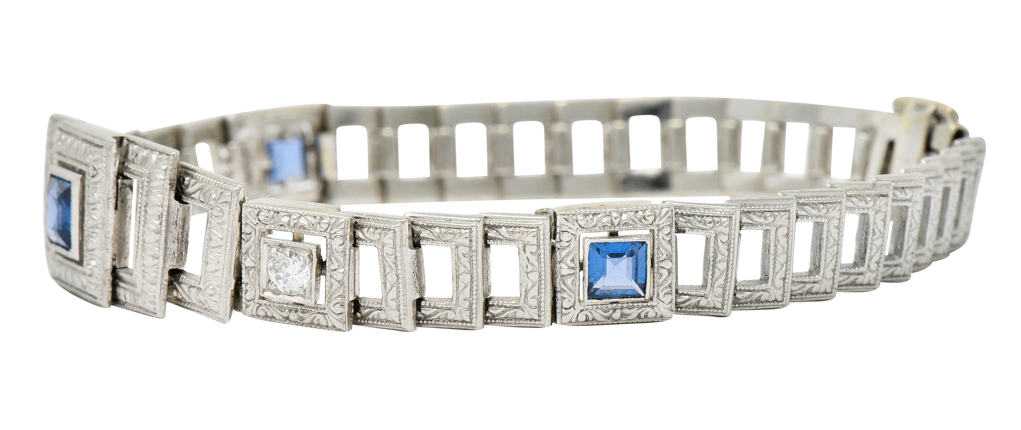Women's or Men's Bailey Banks & Biddle Art Deco 1.30 Carat Sapphire Diamond Platinum Bracelet