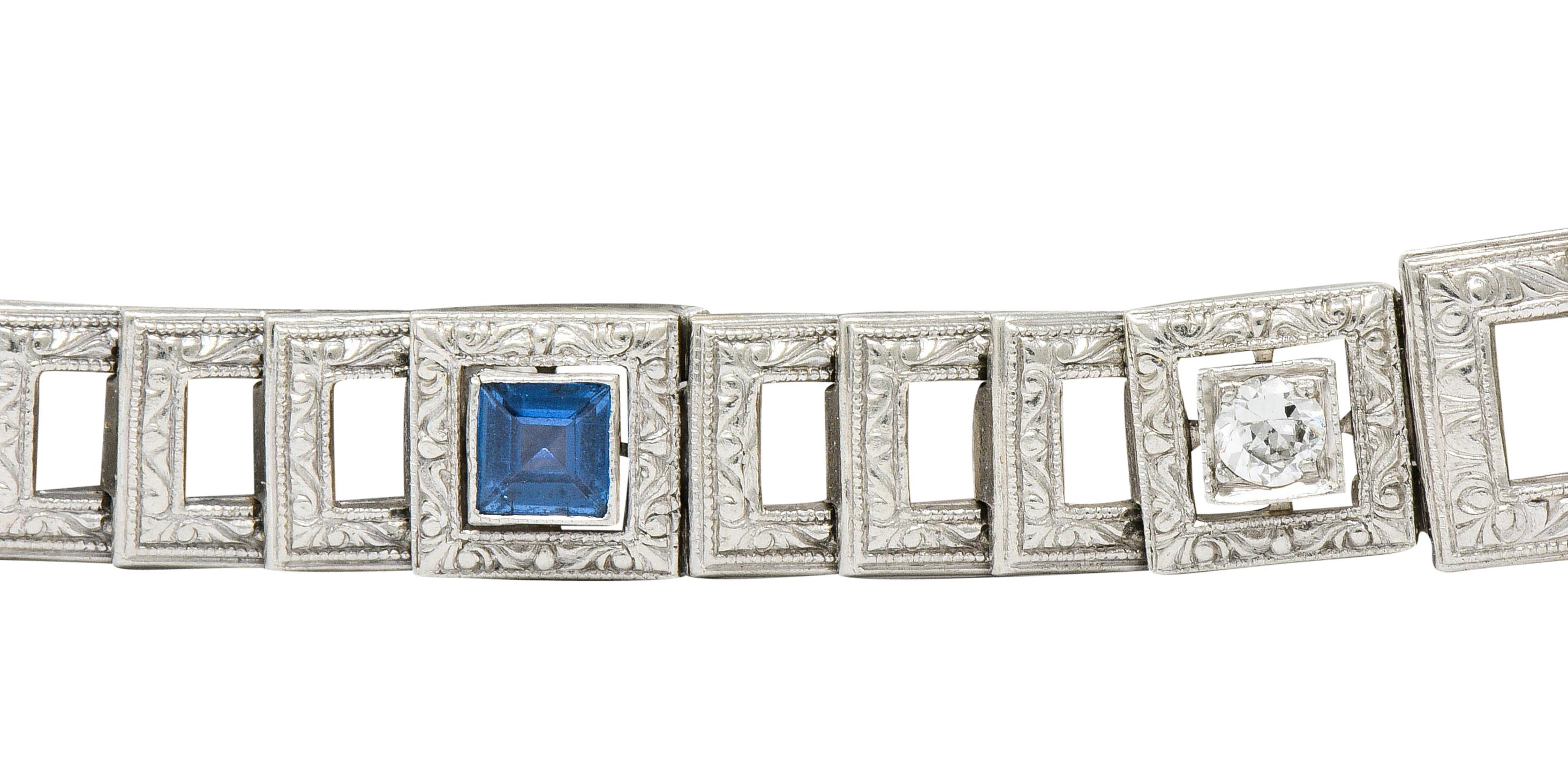 Bailey Banks & Biddle Art Deco 1.30 Carat Sapphire Diamond Platinum Bracelet 2
