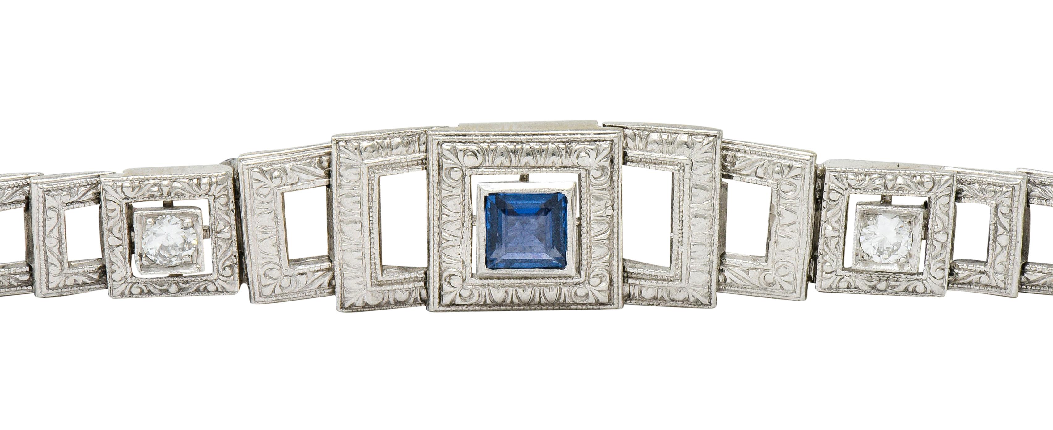 Bailey Banks & Biddle Art Deco 1.30 Carat Sapphire Diamond Platinum Bracelet 3