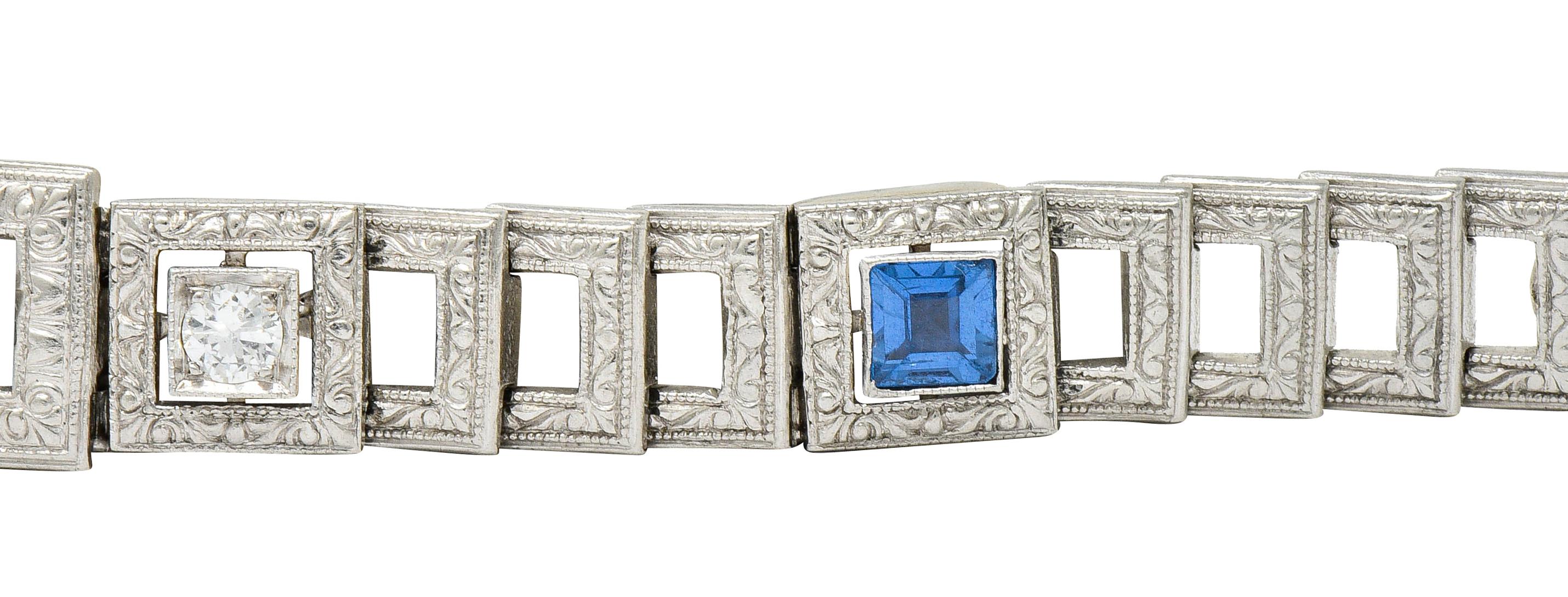 Bailey Banks & Biddle Art Deco 1.30 Carat Sapphire Diamond Platinum Bracelet 4