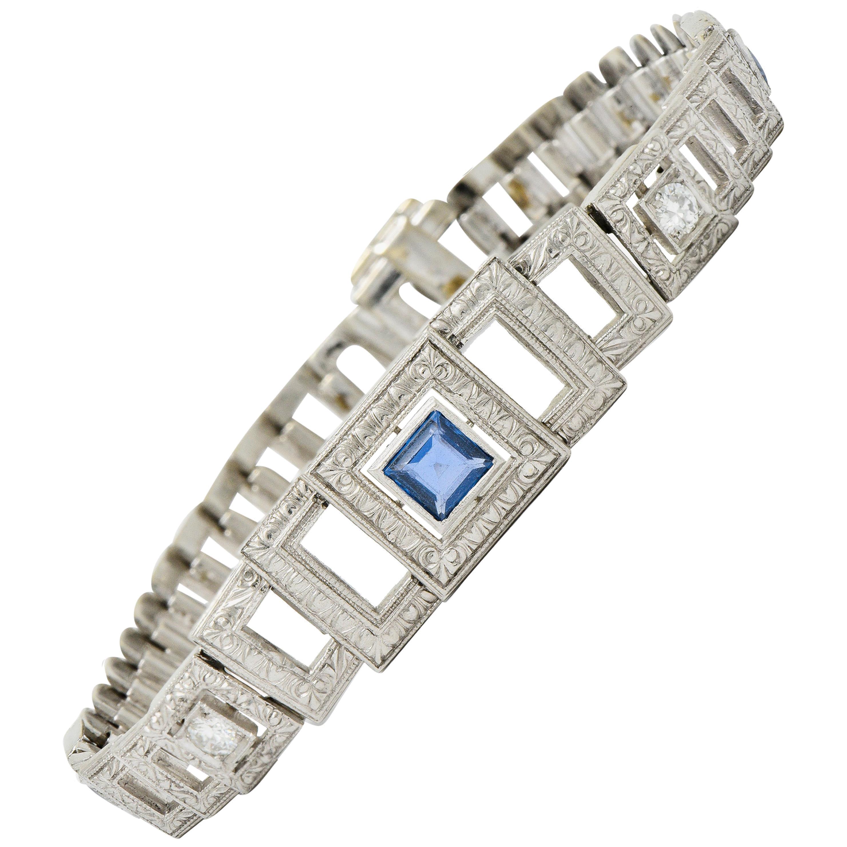 Bailey Banks & Biddle Art Deco 1.30 Carat Sapphire Diamond Platinum Bracelet