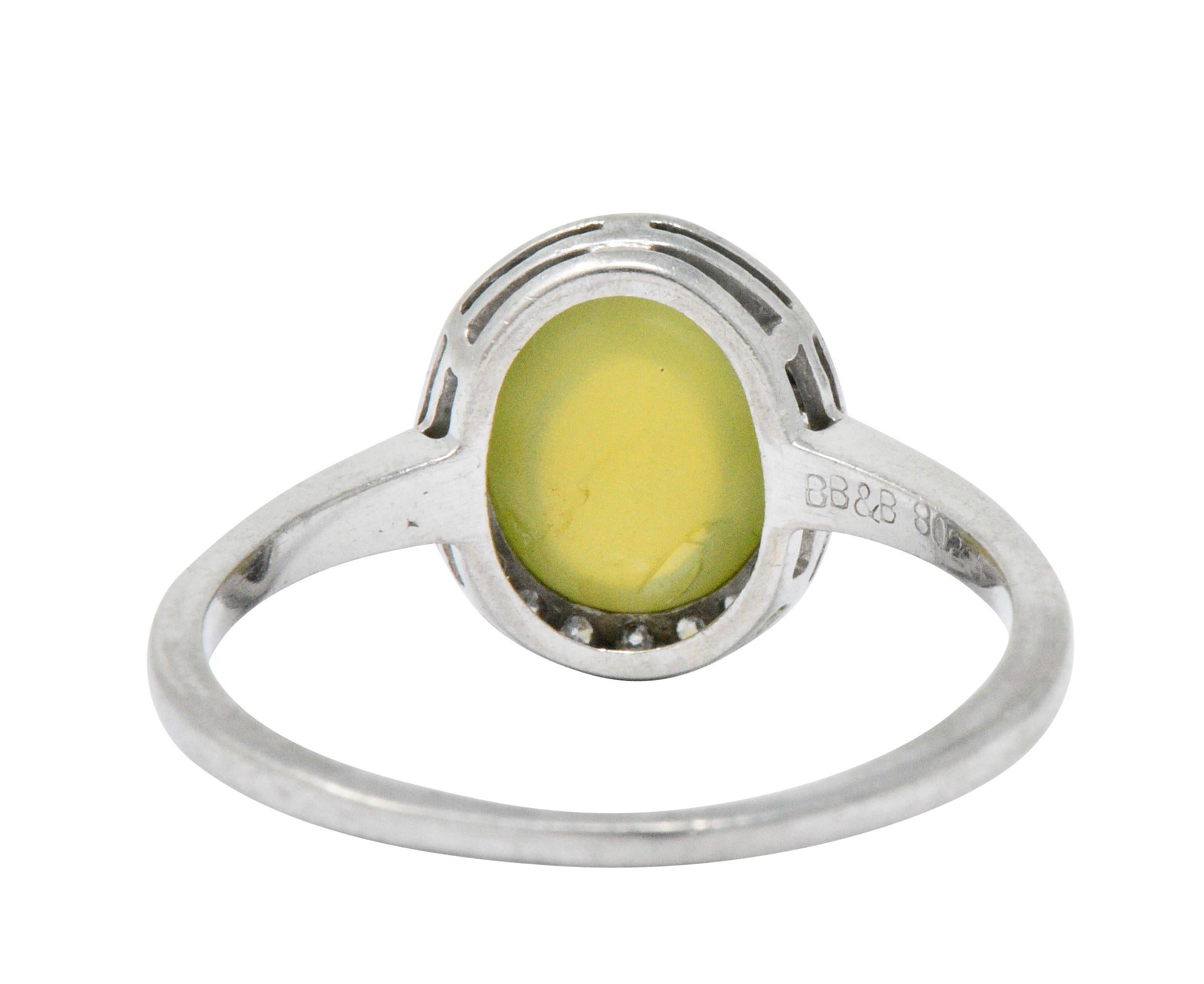 Bailey Banks & Biddle 2.30 Carats Cat’s Eye Chrysoberyl Diamond Platinum Ring In Excellent Condition In Philadelphia, PA