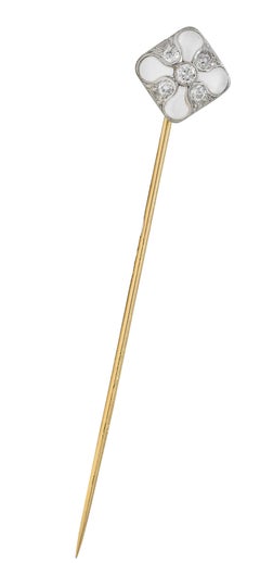 Bailey Banks & Biddle Art Deco Diamond Quartz Platinum 14K Gold Antique Stickpin