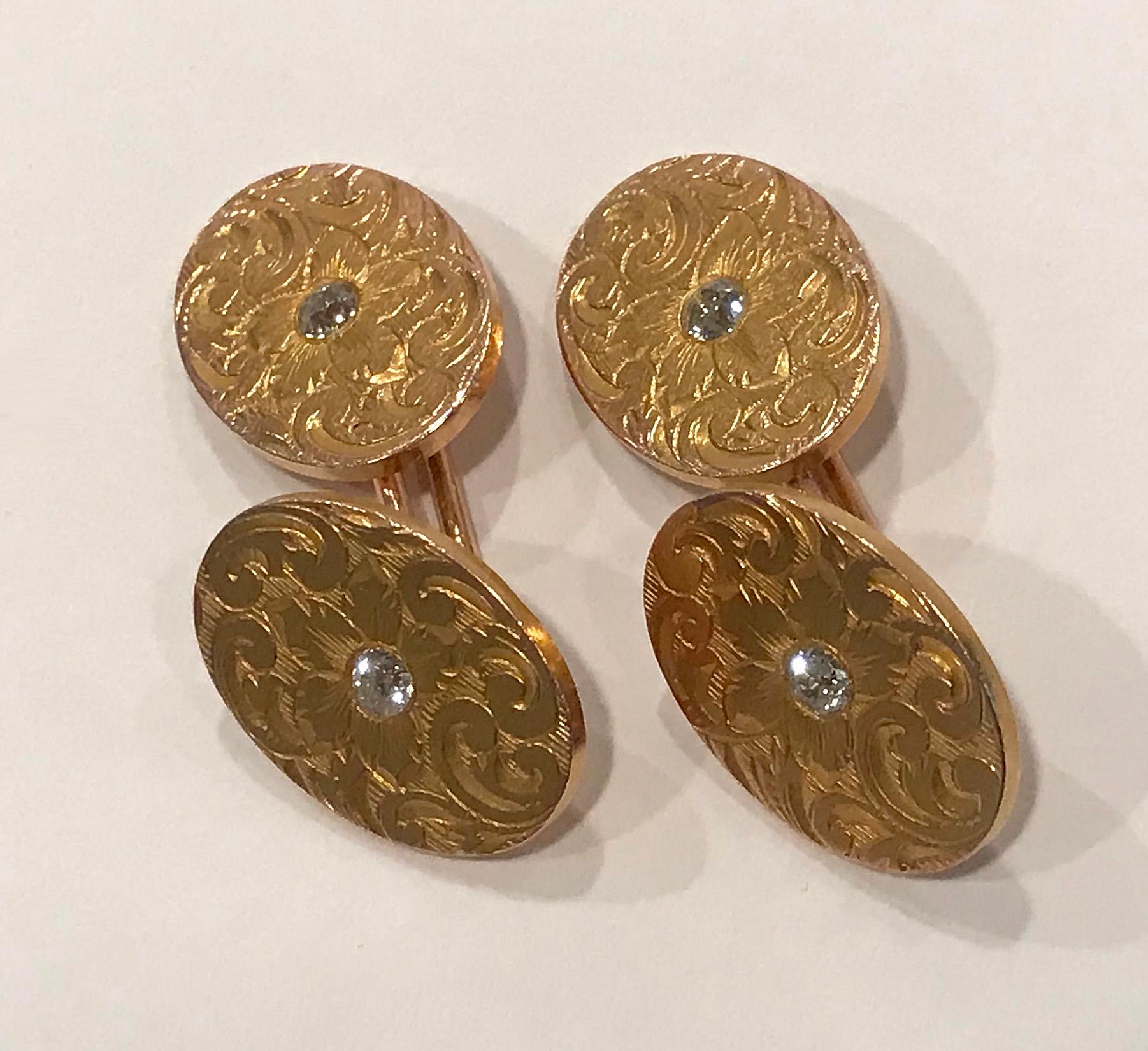Bailey, Banks & Biddle Diamond and Gold Cufflinks, circa 1900 In Good Condition In Toronto, ON