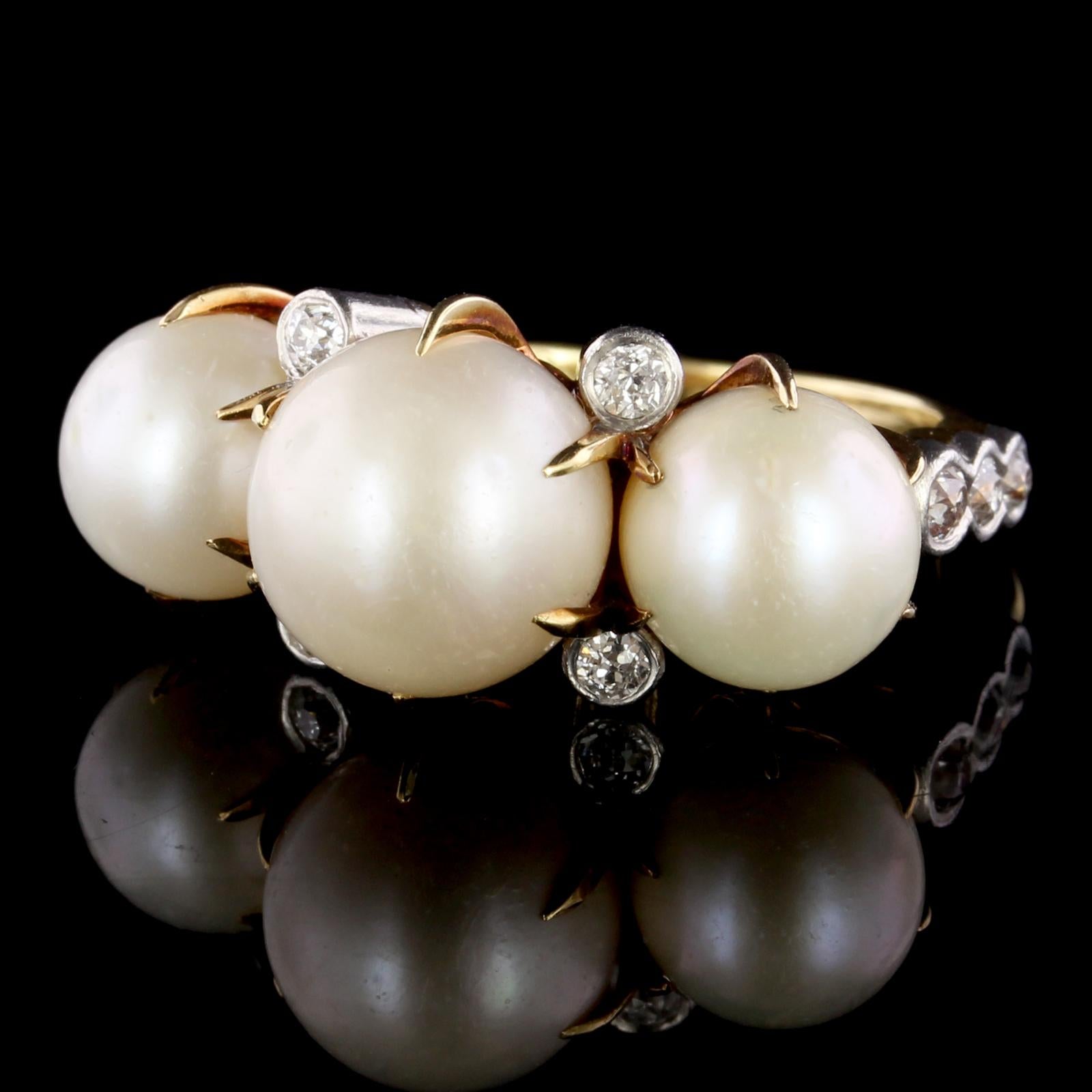 Bailey, Banks & Biddle Edwardian Natural Freshwater Pearl and Diamond Ring GIA . The ring is set
with 3 natural freshwater pearls ranging from 8.13 to 10.06mm., GIA #6204405341,
stating that the pearls are natural freshwater, further set with 10 old