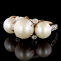 Bailey, Banks & Biddle Edwardian Natural Freshwater Pearl and Diamond Ring GIA