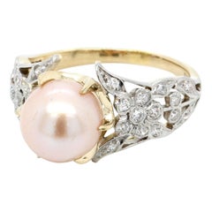 Antique Bailey, Banks & Biddle Edwardian Natural Freshwater Pearl and Diamond Ring GIA