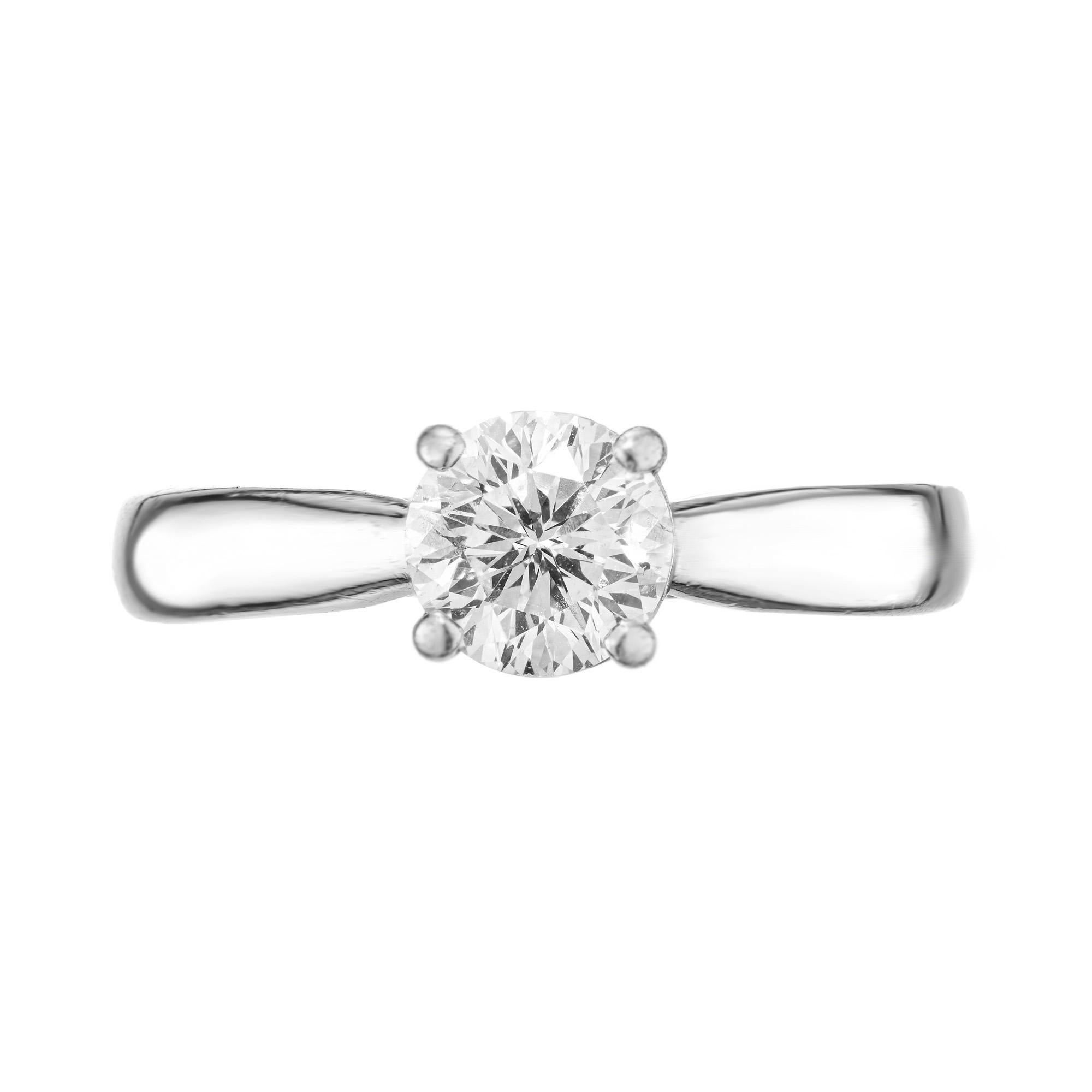 Original Bailey Banks & Biddle GIA certified .74 carat diamond solitaire platinum engagement ring. This ring features a beautiful ideal cut E, VS2 center stone surrounded by 10 single cut accent diamonds around the crown to allow for a barrage of