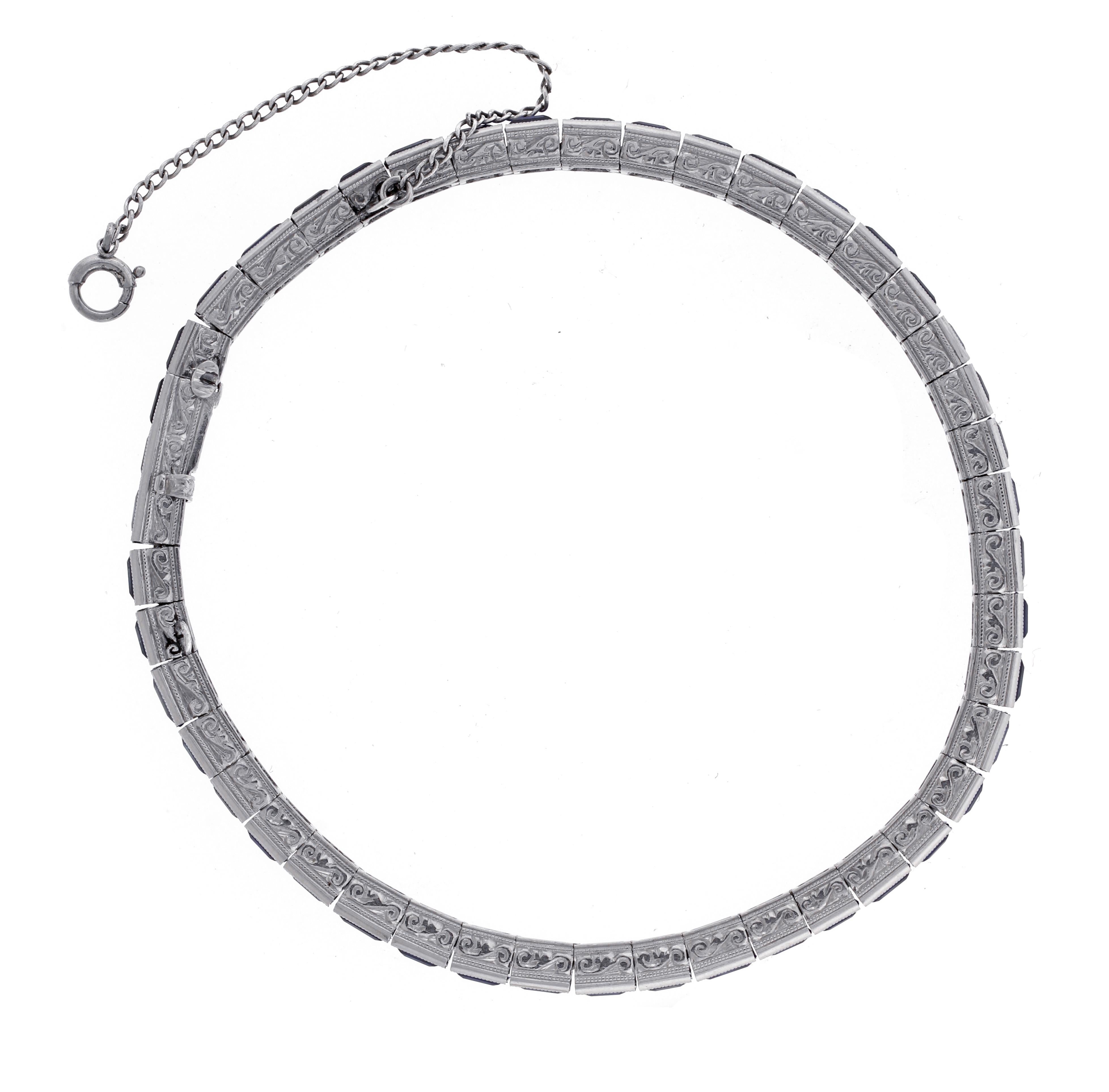 Bailey Banks & Biddle Non Heated  A.G.L Certified Sapphire Art Deco Bracelet (Carréeschliff) im Angebot