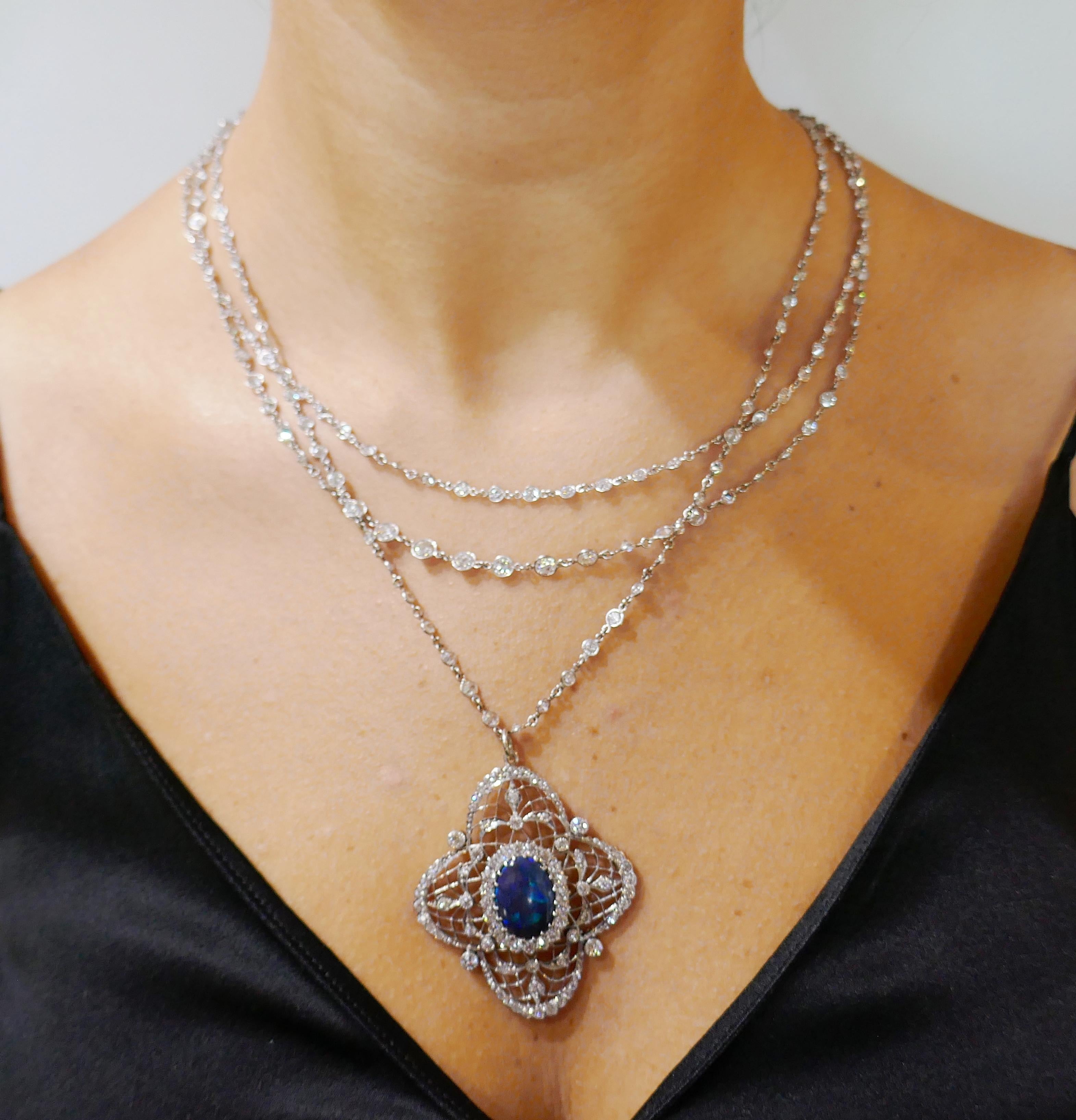 Art Deco Bailey Banks and Biddle Opal Pendant Necklace on Diamond Platinum Chain