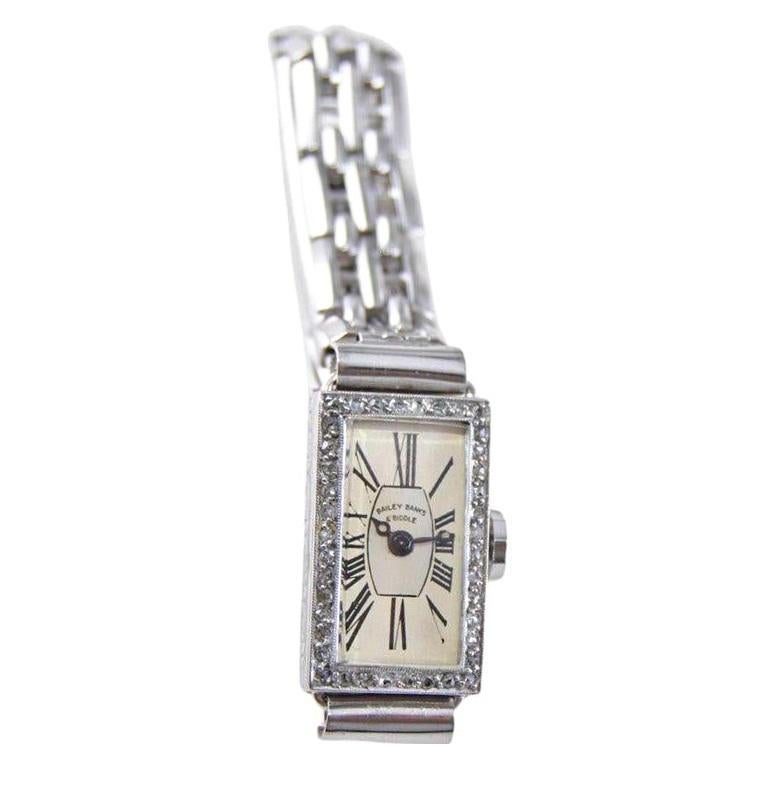 Bailey, Banks & Biddle Platinum Art Deco Ladies Diamond Dress Watch, 1930s In Good Condition For Sale In Long Beach, CA