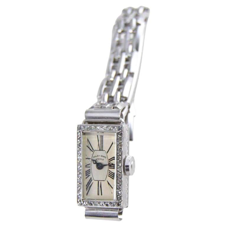 Women's Bailey, Banks & Biddle Platinum Art Deco Ladies Diamond Dress Watch, 1930s For Sale