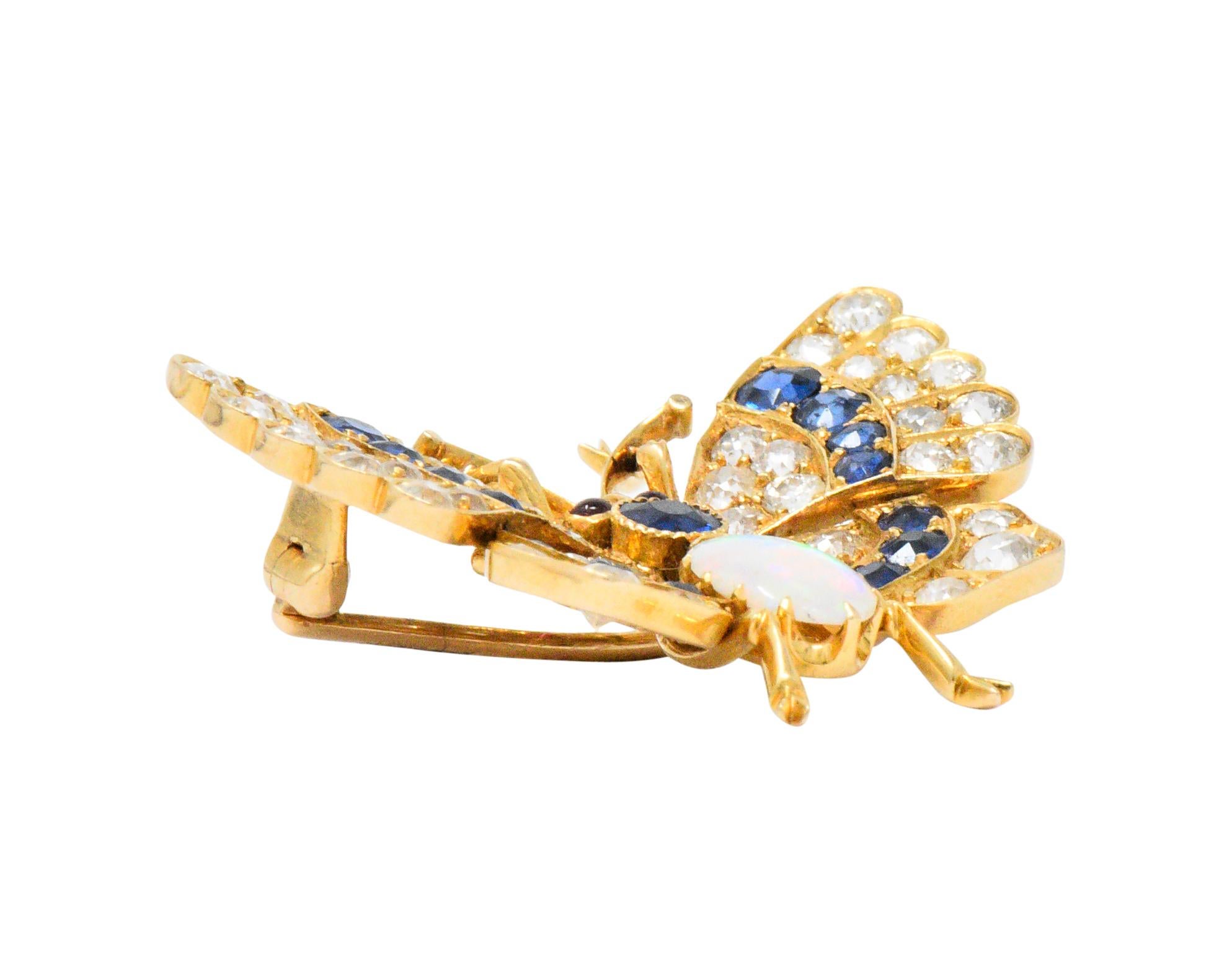Bailey Banks & Biddle Victorian 3.50 Sapphire Opal Gold Butterfly Pendant Brooch 1