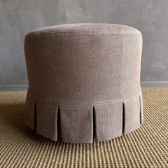 Bailey Ecorce Slip Covered Ottoman in Linen with Pleated Skirt