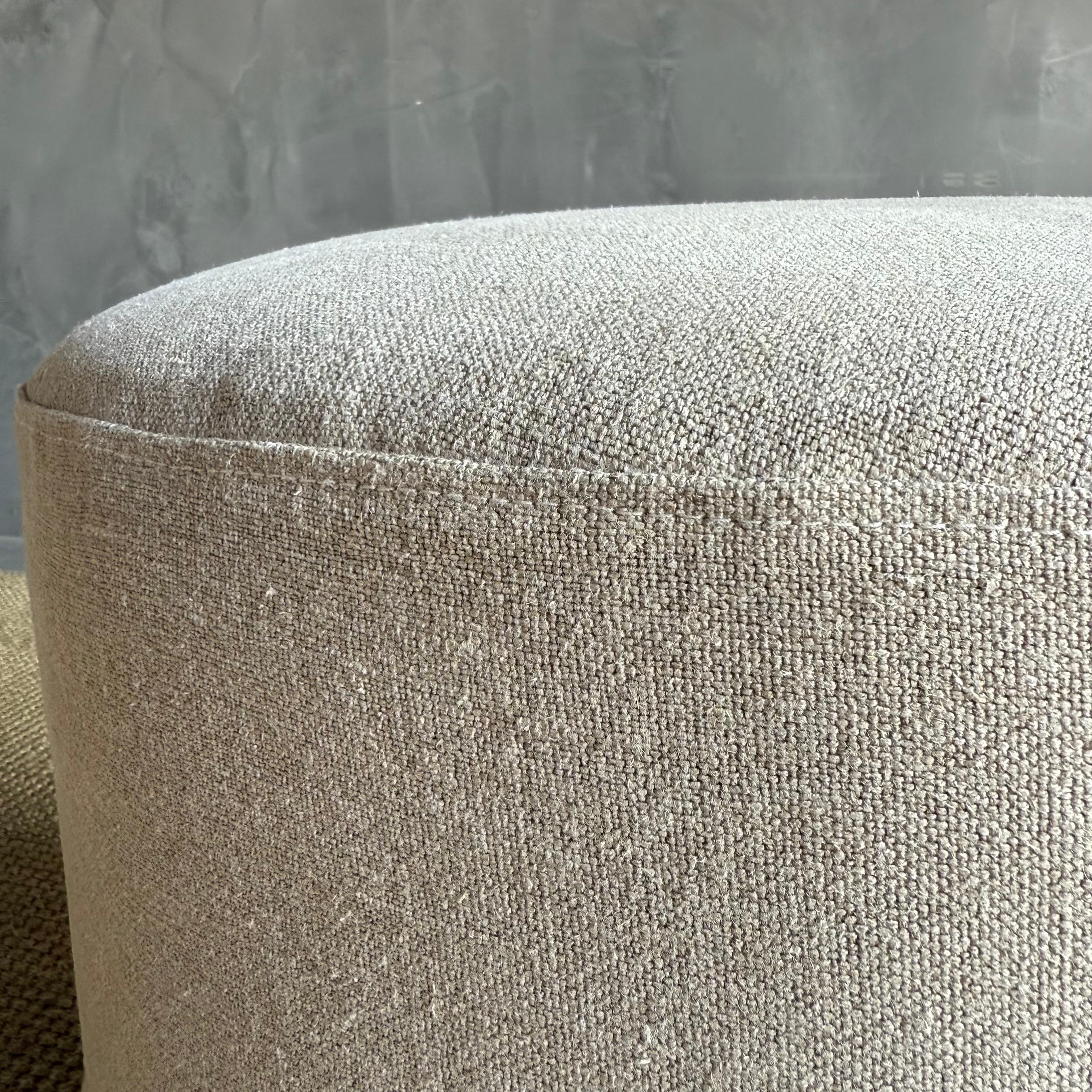 Bailey Flax Slip Covered Ottoman in Linen with Pleated Skirt For Sale 2