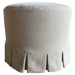 Bailey Flax Slip Covered Ottoman in Linen with Pleated Skirt