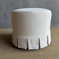Bailey Greige Slip Covered Ottoman in Linen with Pleated Skirt