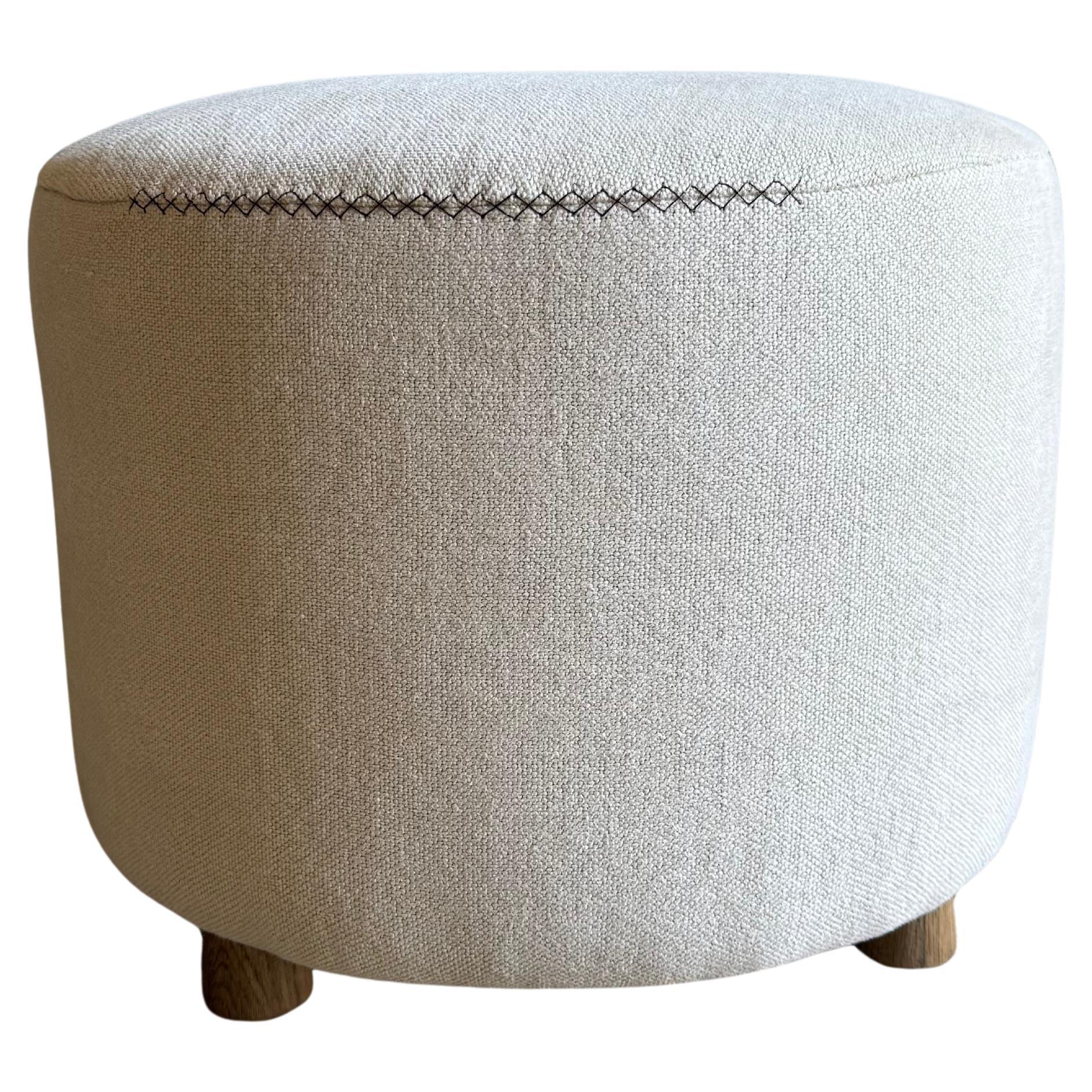 Bailey Natural Hemp Ottoman with Oak Legs