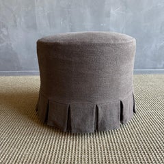 Bailey Ottoman Slip Covered in Pleated Linen Cafe Noir
