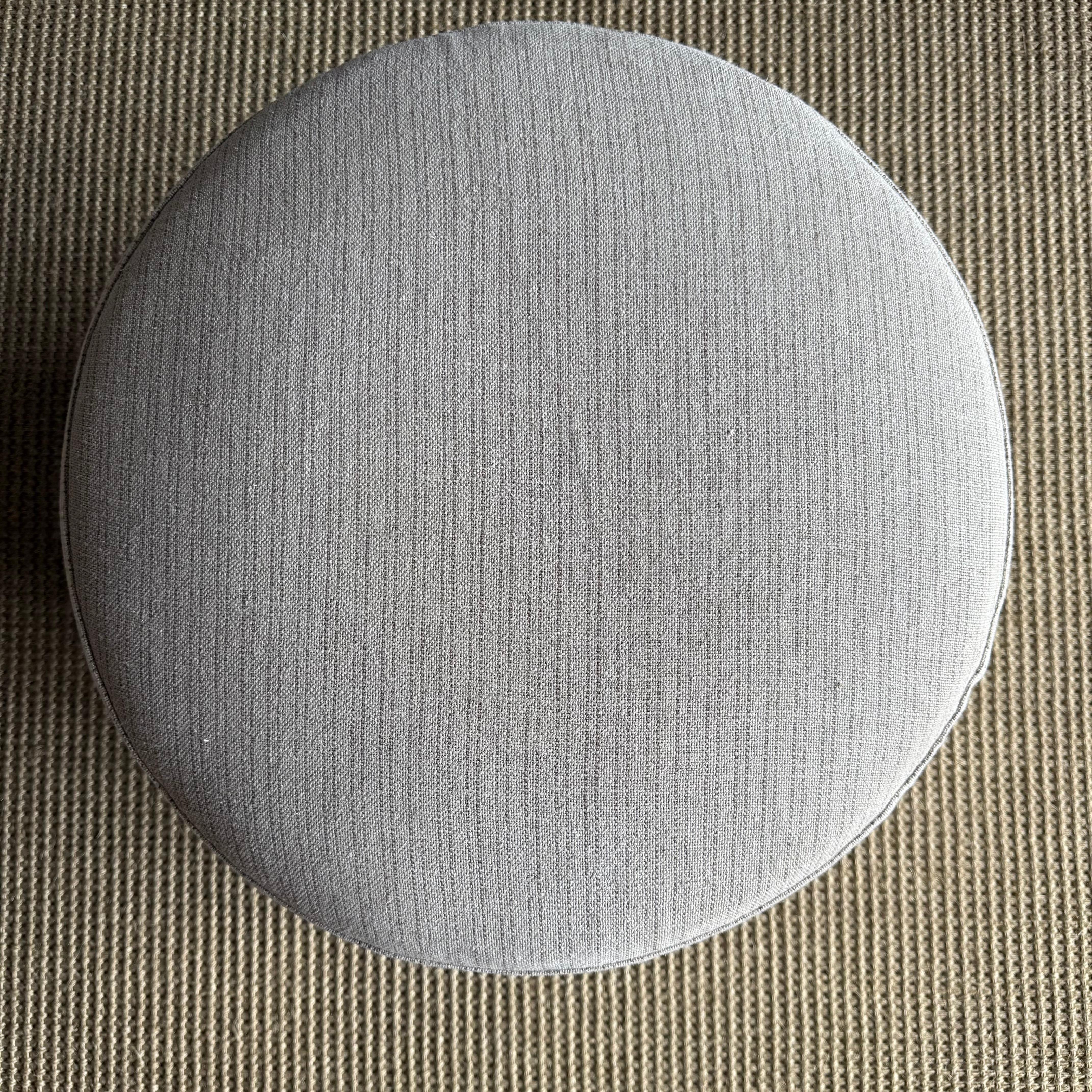 Bailey Slip Covered Ottoman in Linen Ticking Stripe with Pleated Skirt For Sale 3
