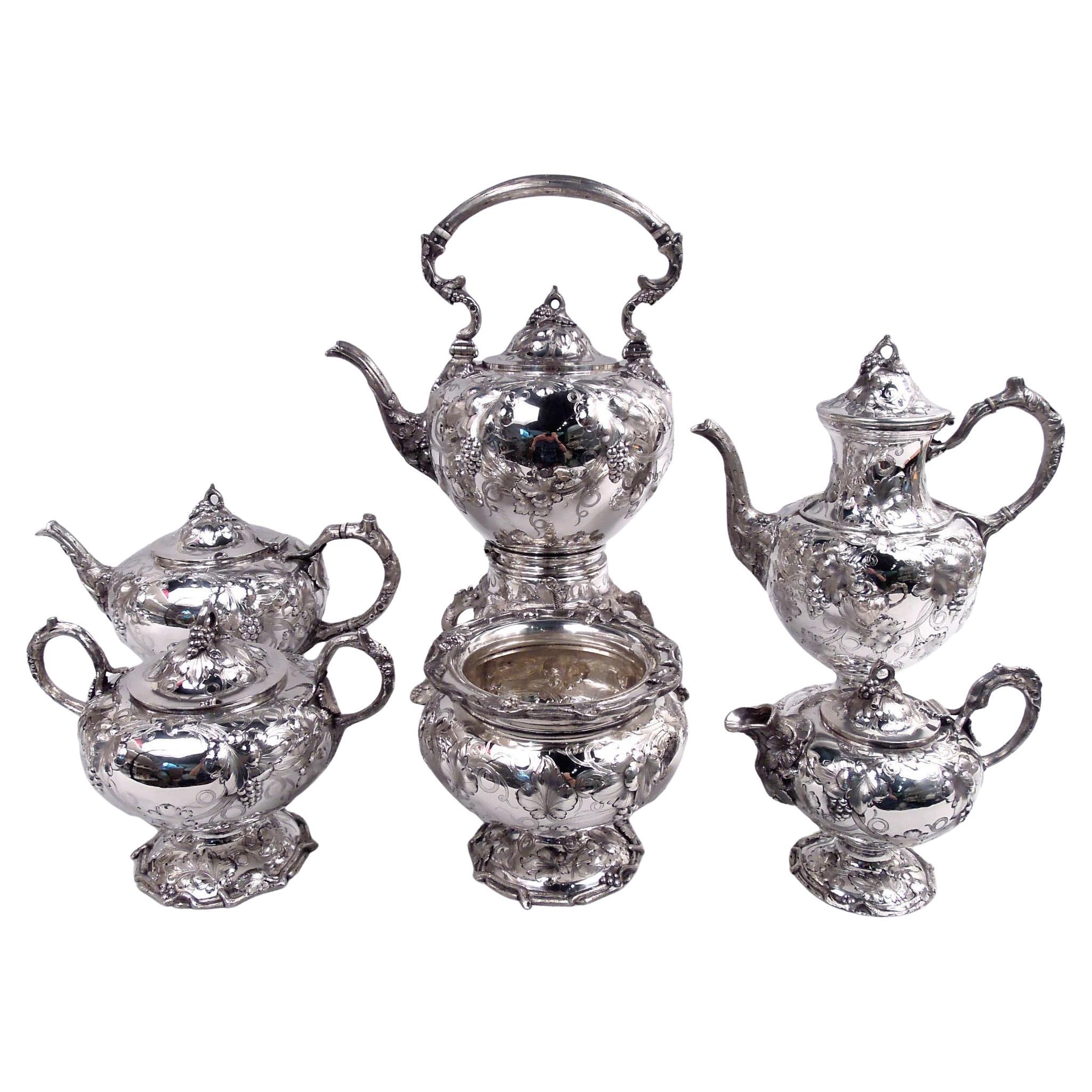 Bailey Victorian Classical Coin Silver Grapevine Coffee & Tea Set