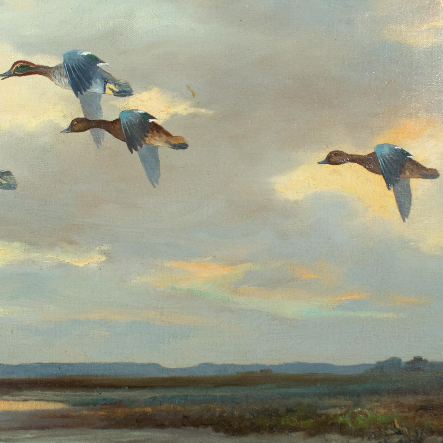 20th Century BAILEY Wilfred fl. 1942-1954 - Teal over a Widening Dyke, oil on canvas, signed For Sale