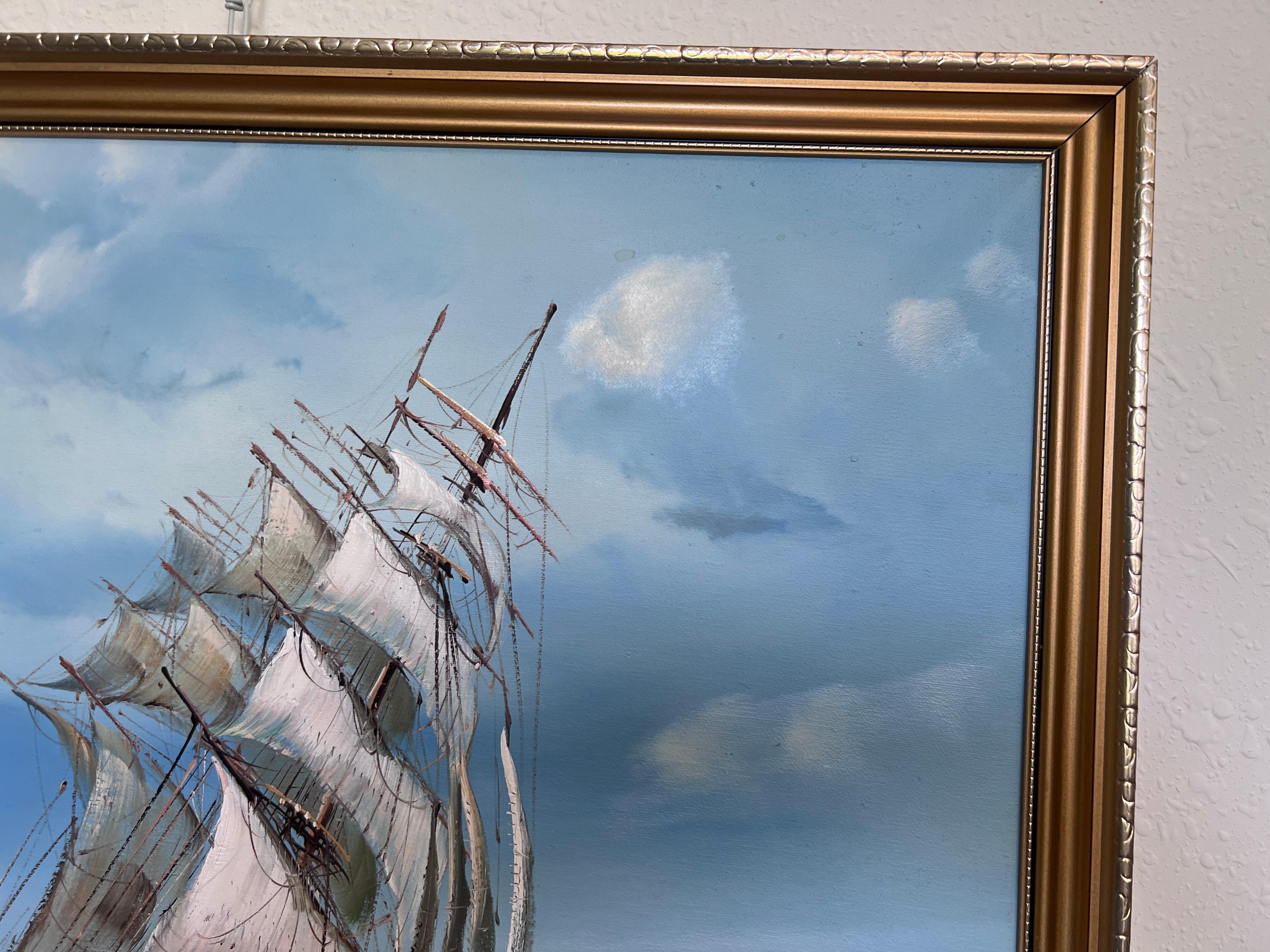 Sailing Ship Seascape by Baill – Original Oil Painting on Canvas, Framed For Sale 5